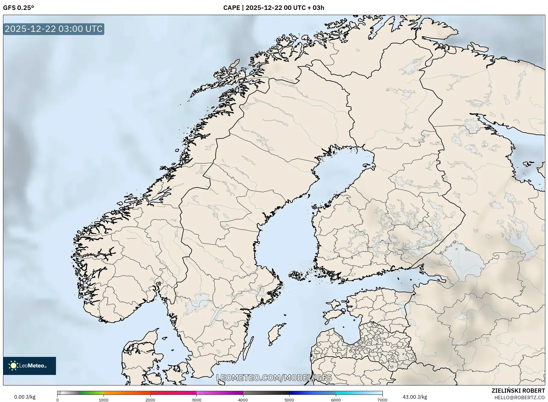 GFS model - Scandinavia, CAPE