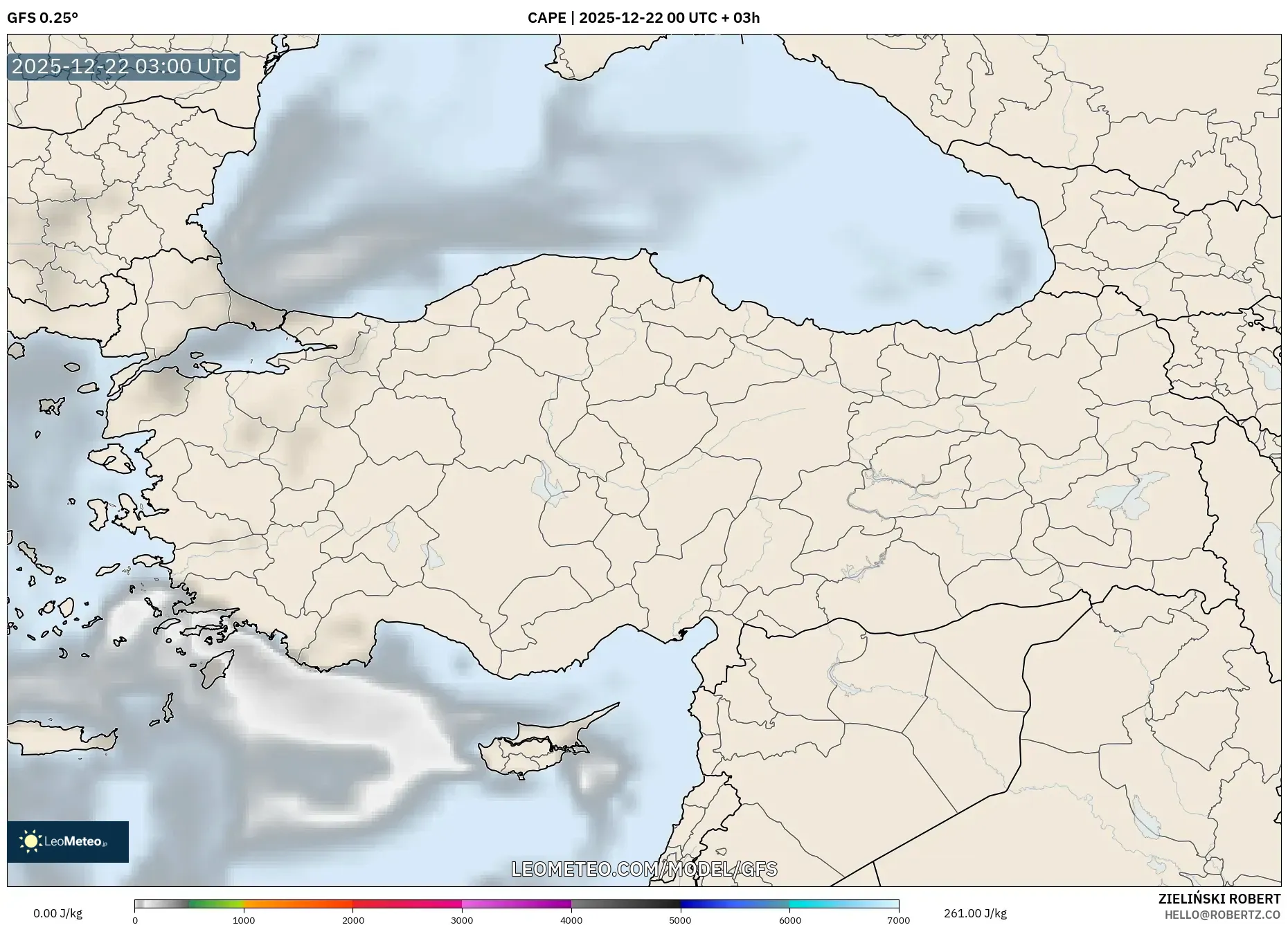 GFS model - Turkey, CAPE