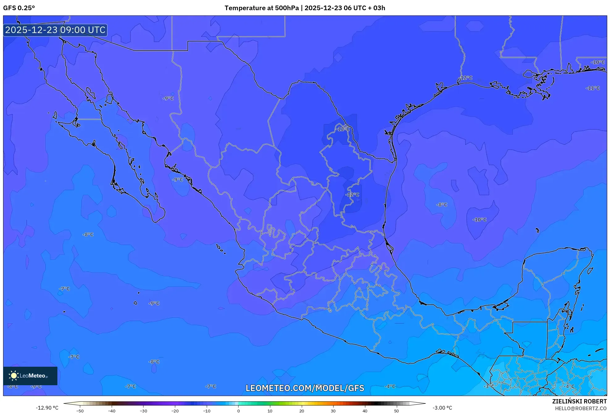 GFS model - Mexico, Temperature at 500hPa