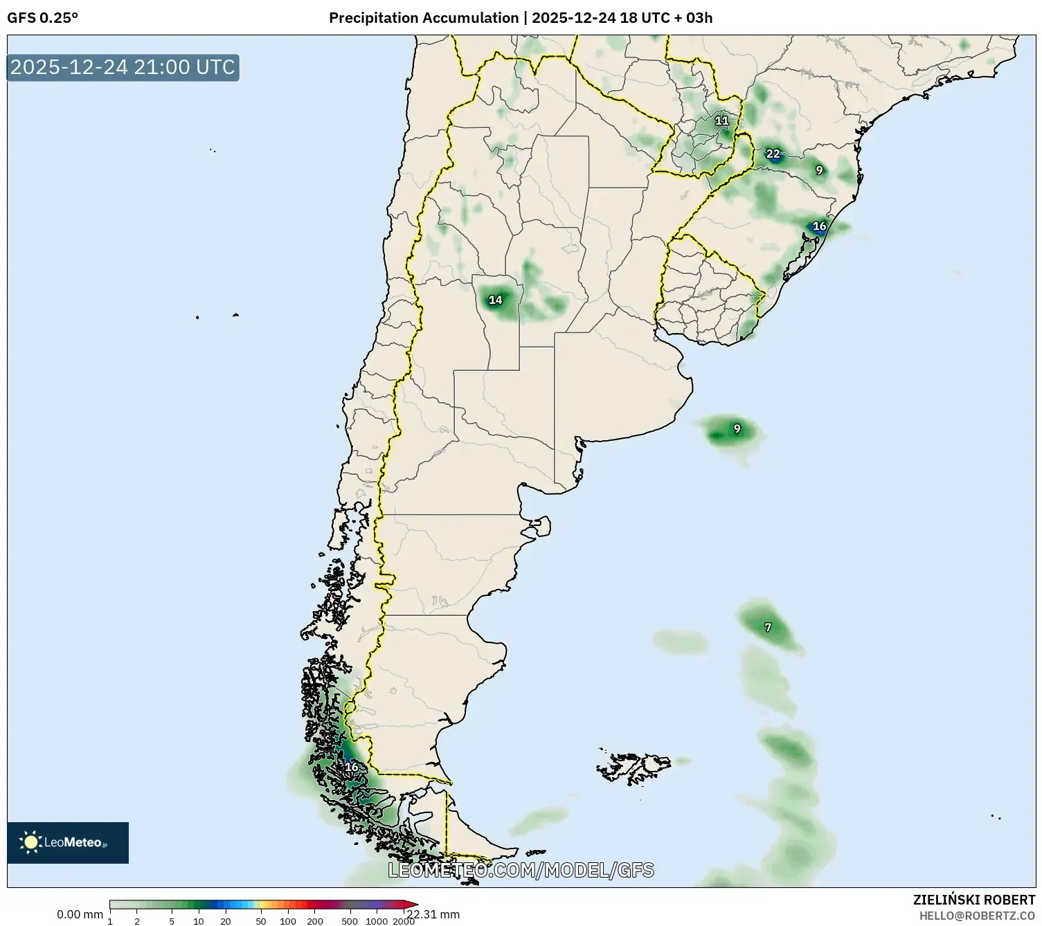 GFS model - Argentina, Precipitation Accumulation