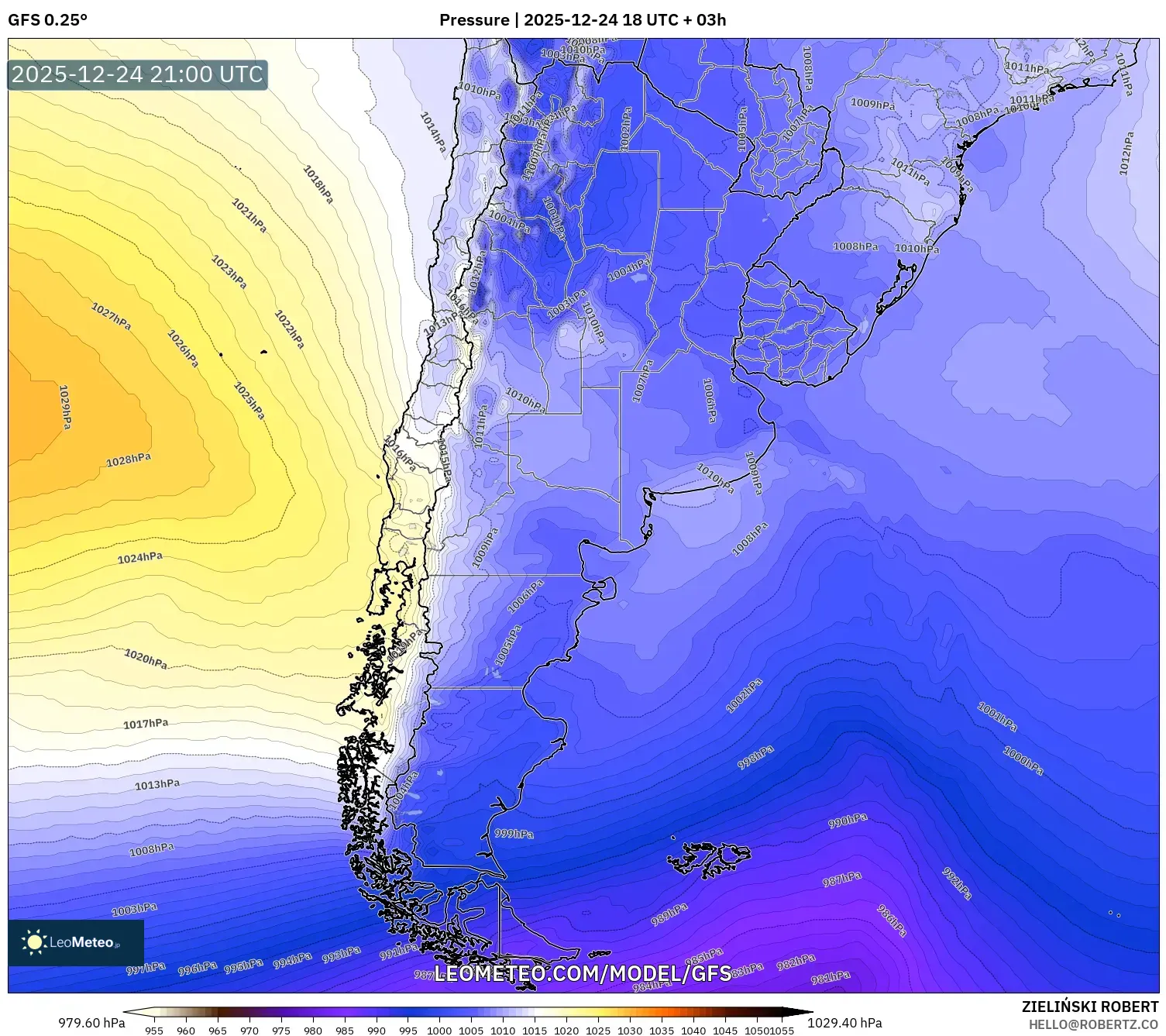 GFS model - Argentina, Pressure