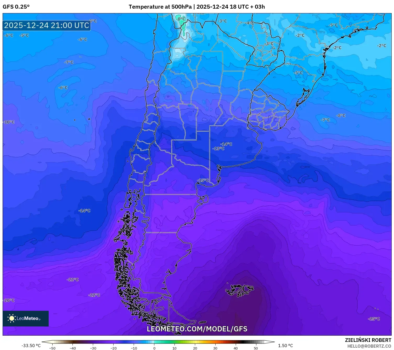 GFS model - Argentina, Temperature at 500hPa