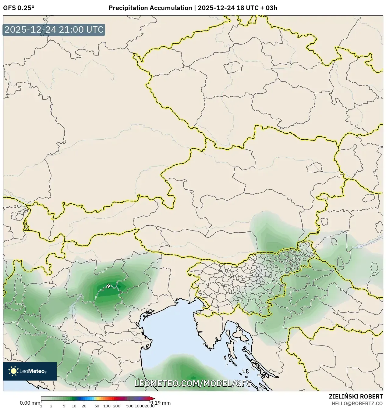 GFS model - Austria, Precipitation Accumulation