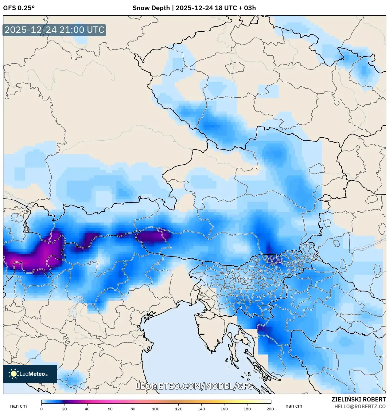 GFS model - Austria, Snow Depth