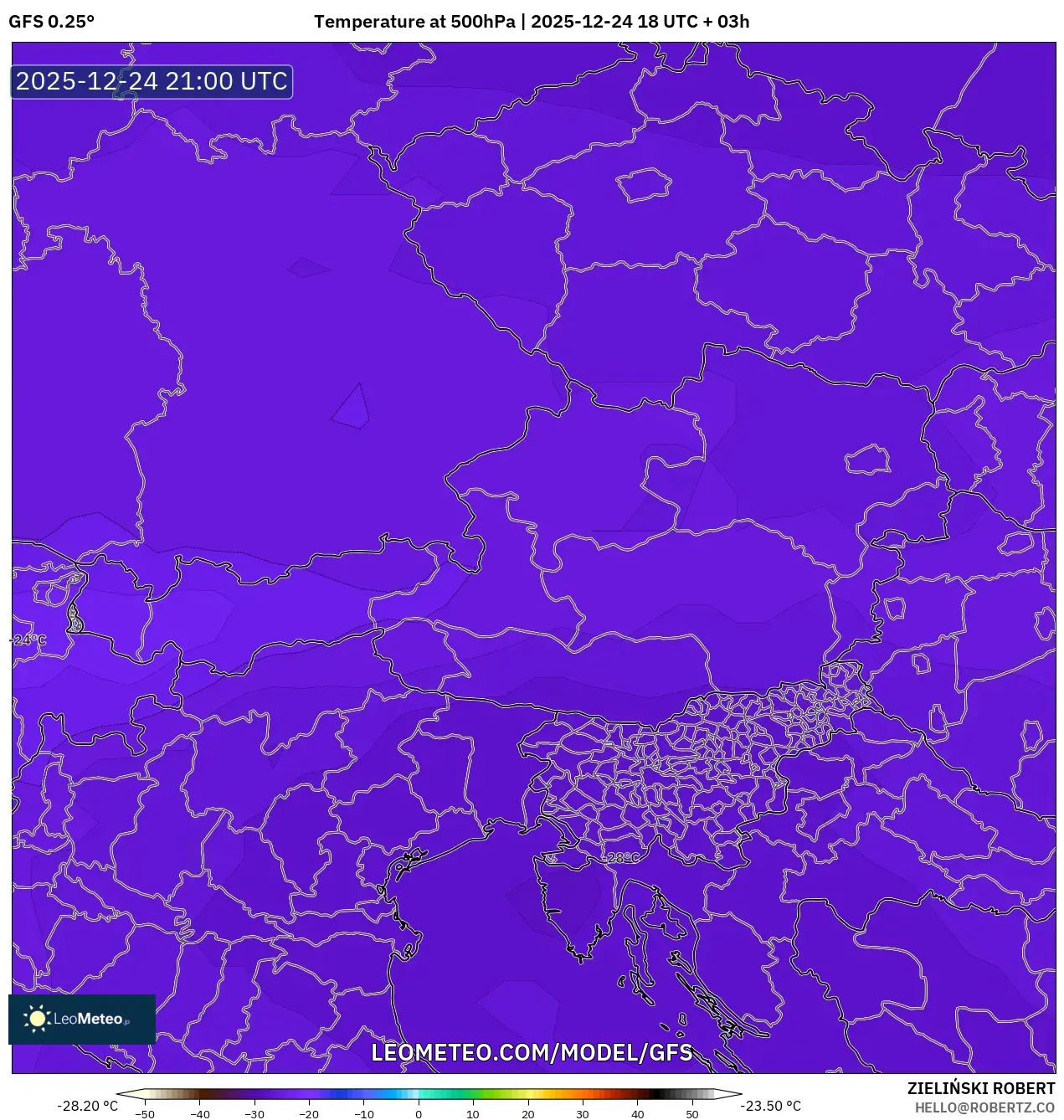 GFS model - Austria, Temperature at 500hPa