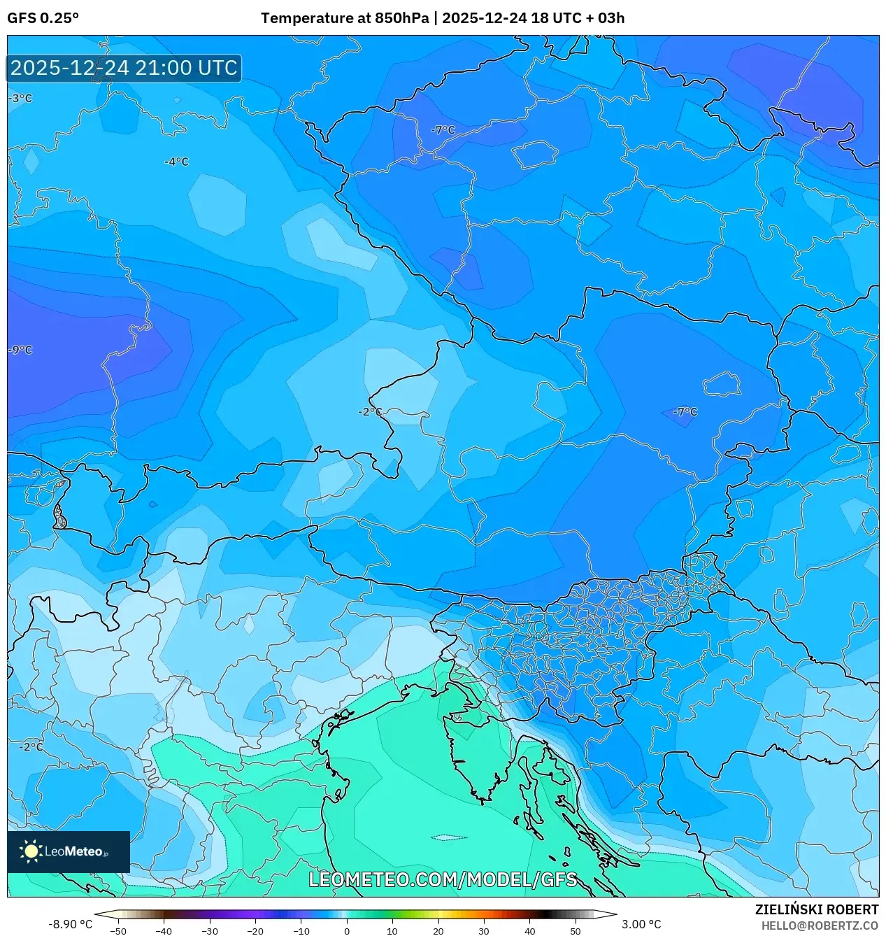 GFS model - Austria, Temperature at 850hPa