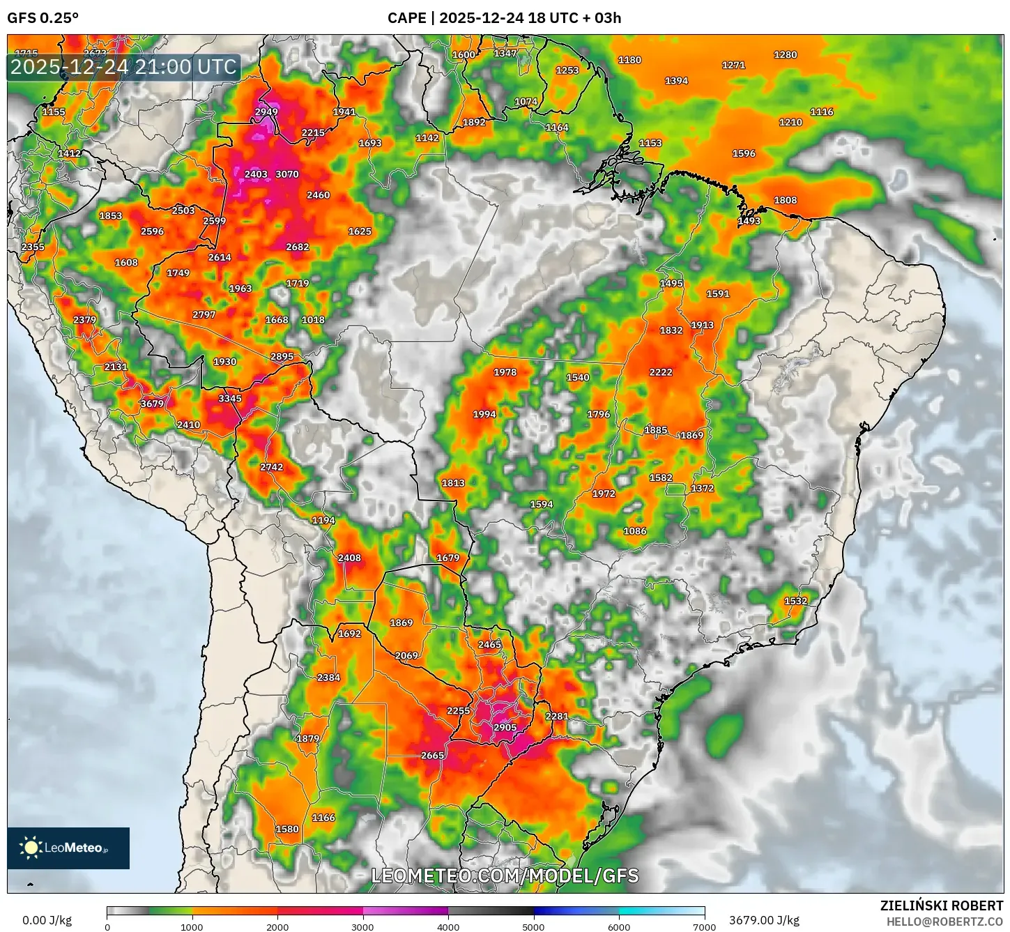 GFS model - Brazil, CAPE