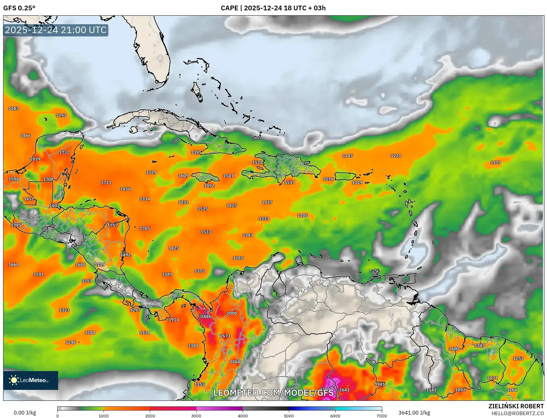 GFS model - Caribbean, CAPE
