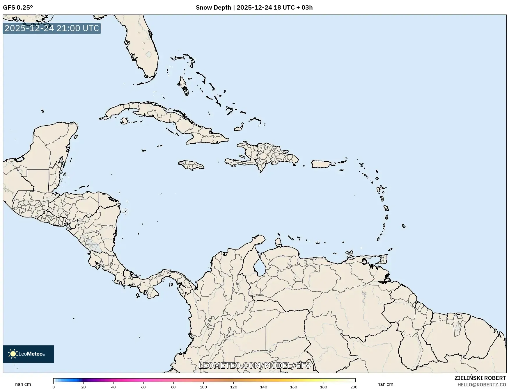 GFS model - Caribbean, Snow Depth