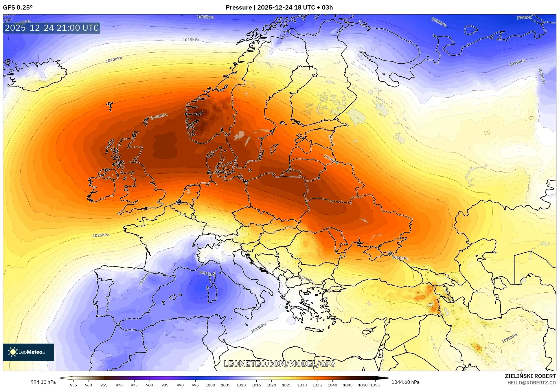 GFS model - Europe, Pressure