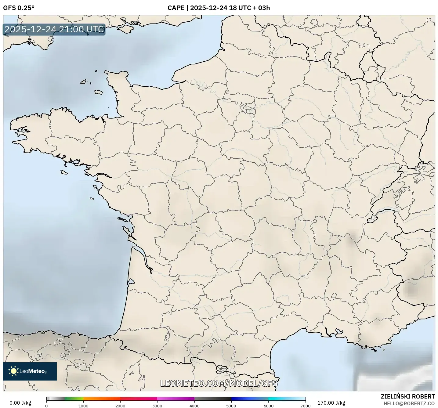 GFS model - France, CAPE