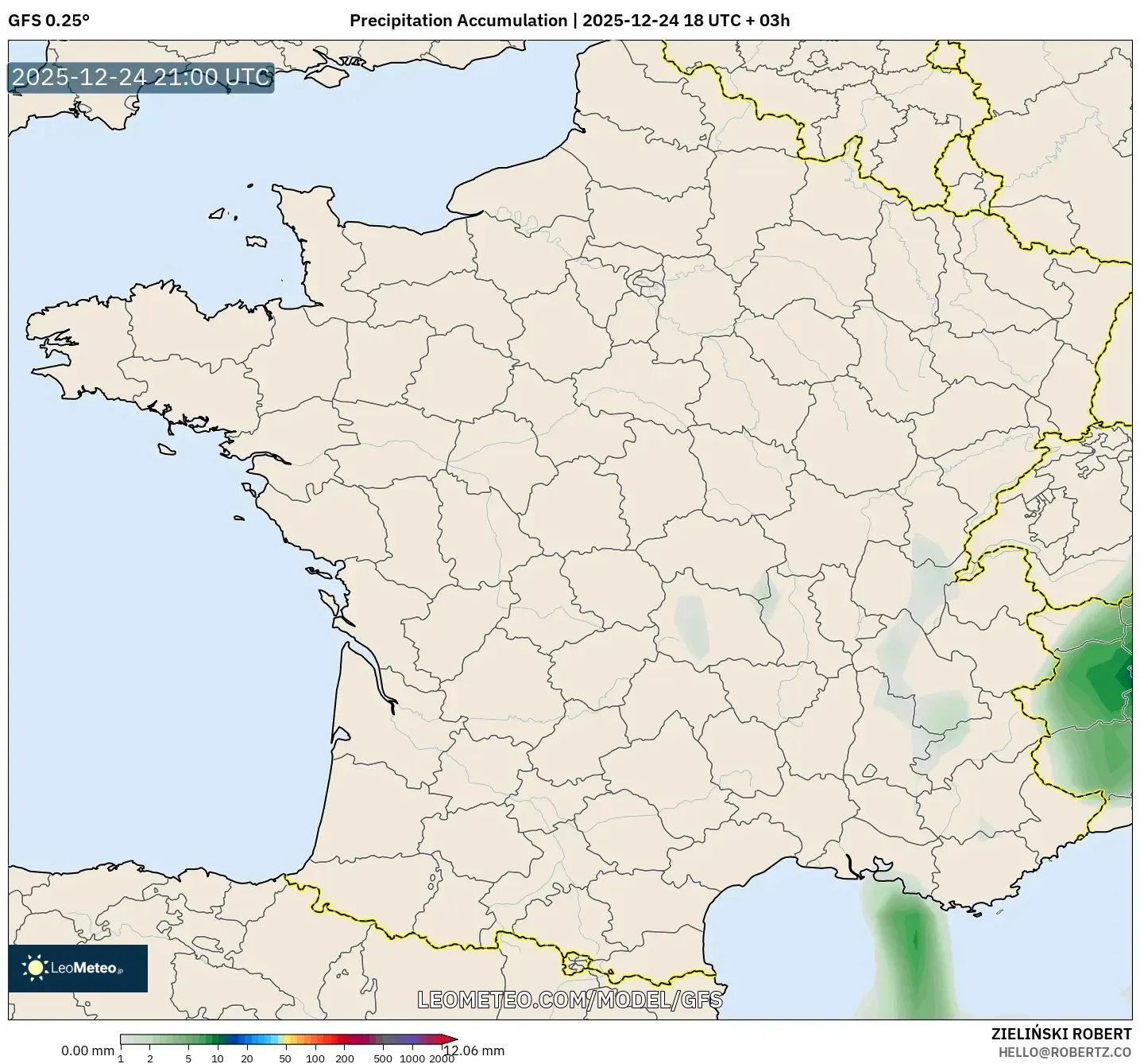 GFS model - France, Precipitation Accumulation