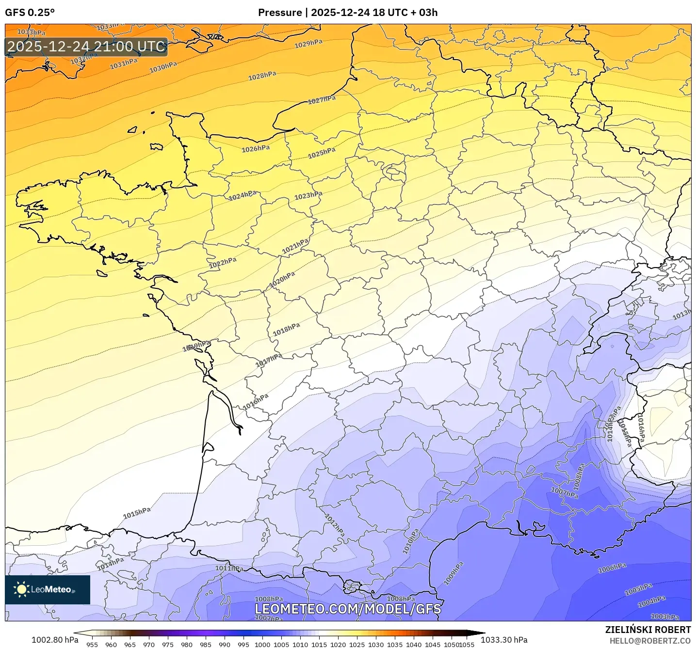 GFS model - France, Pressure