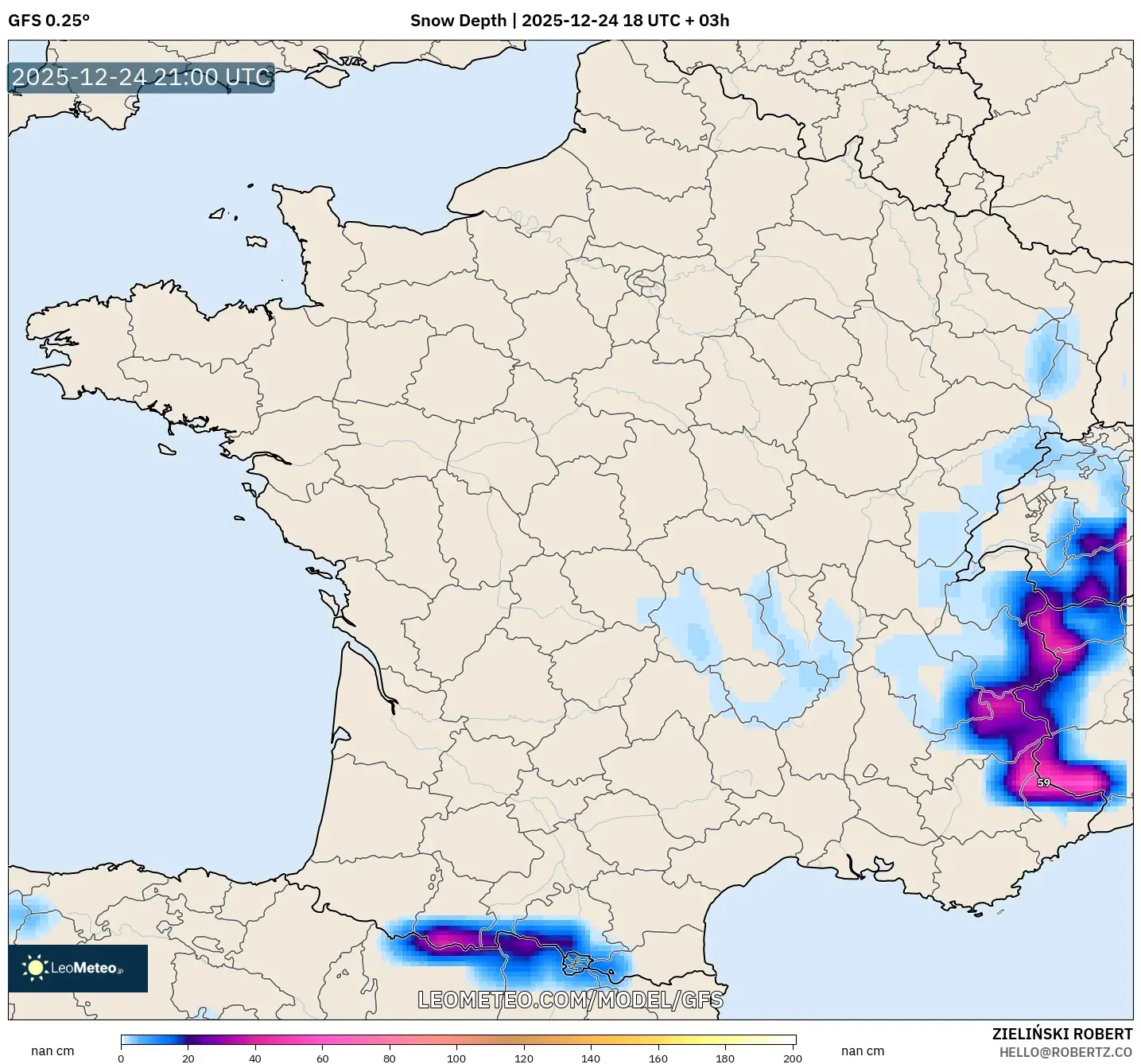 GFS model - France, Snow Depth