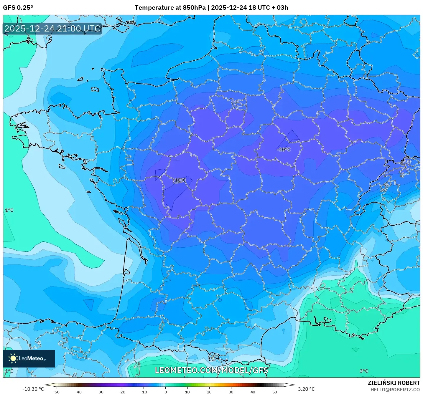 GFS model - France, Temperature at 850hPa