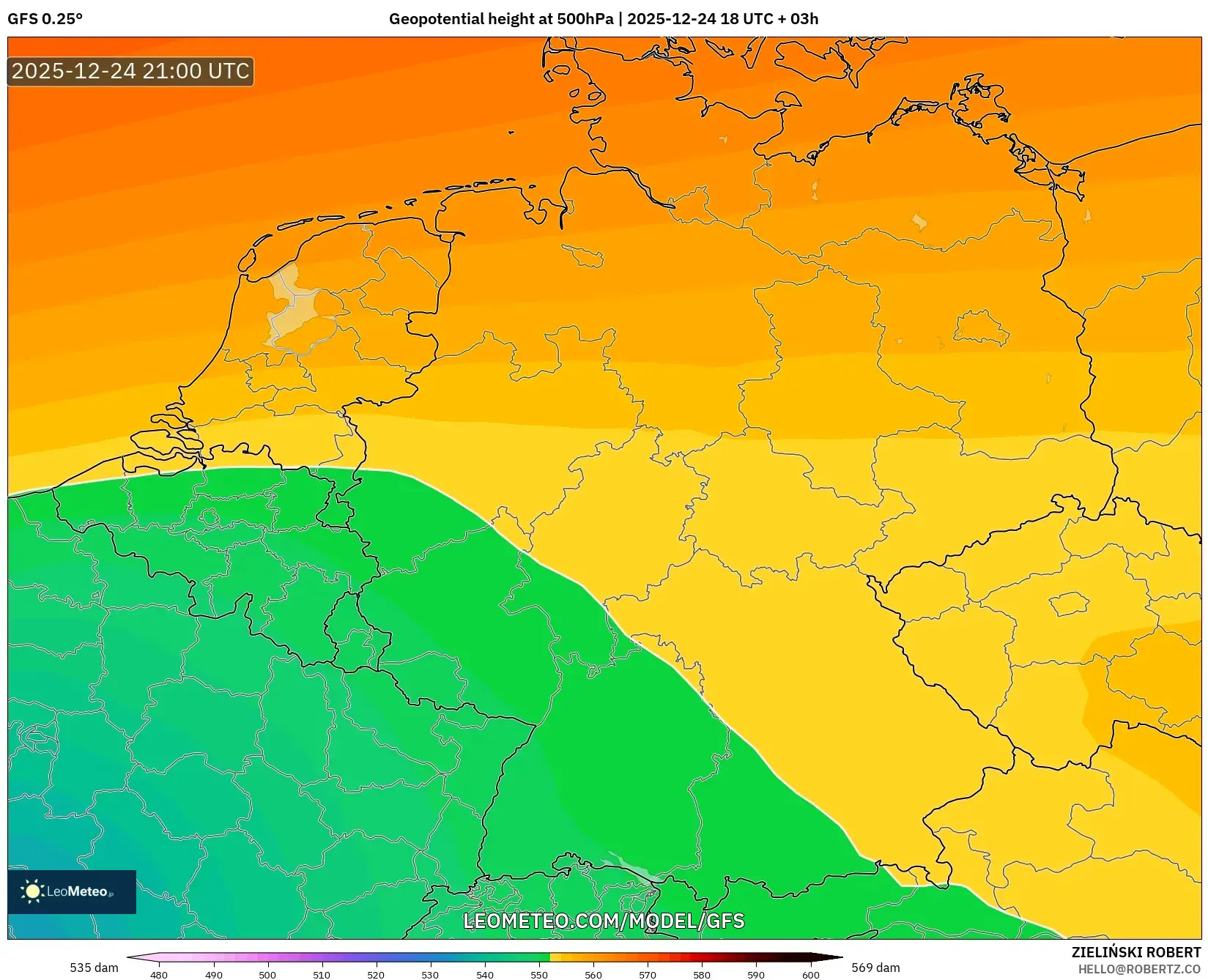 GFS model - Germany, Geopotential height at 500hPa