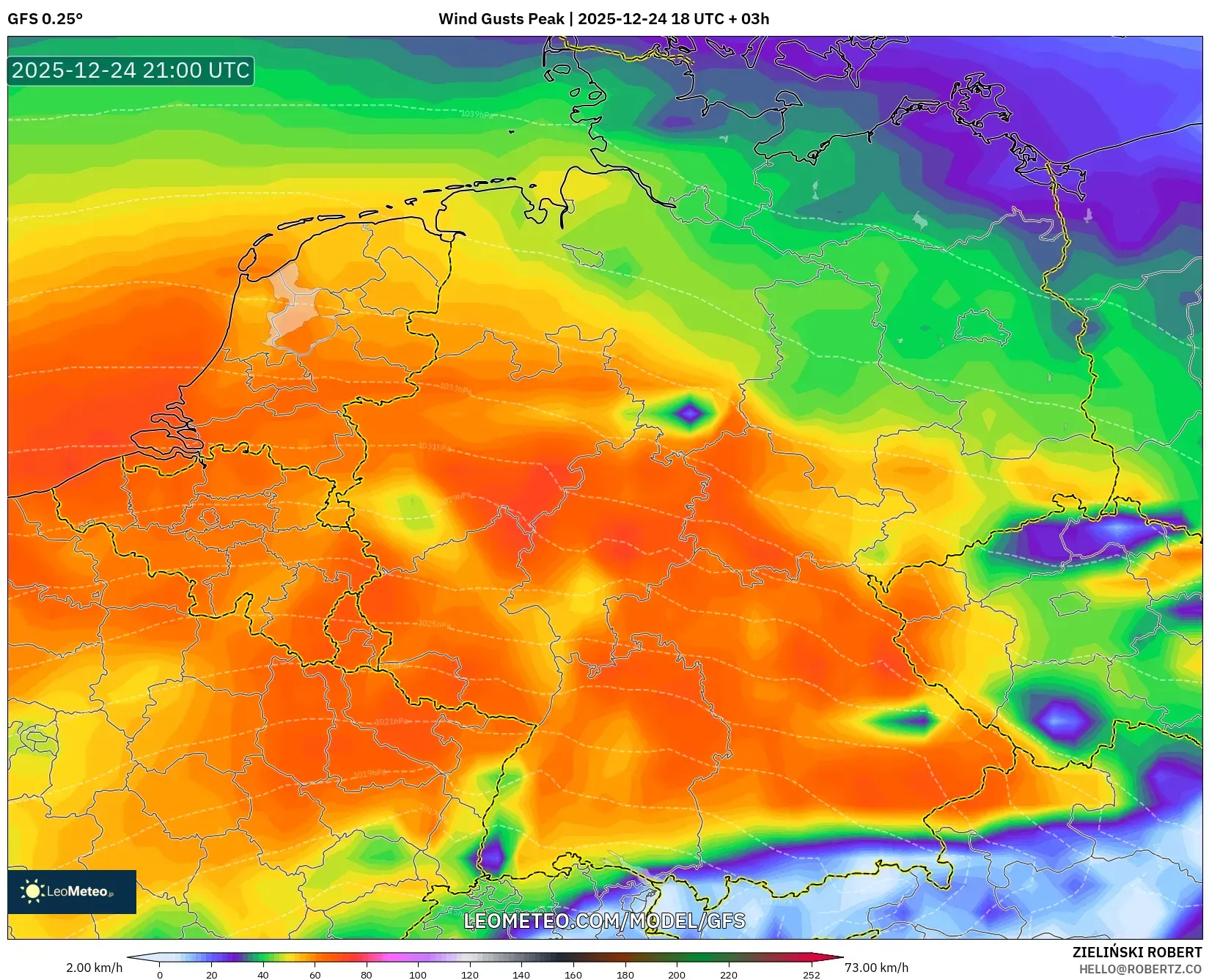 GFS model - Germany, Wind Gusts Peak