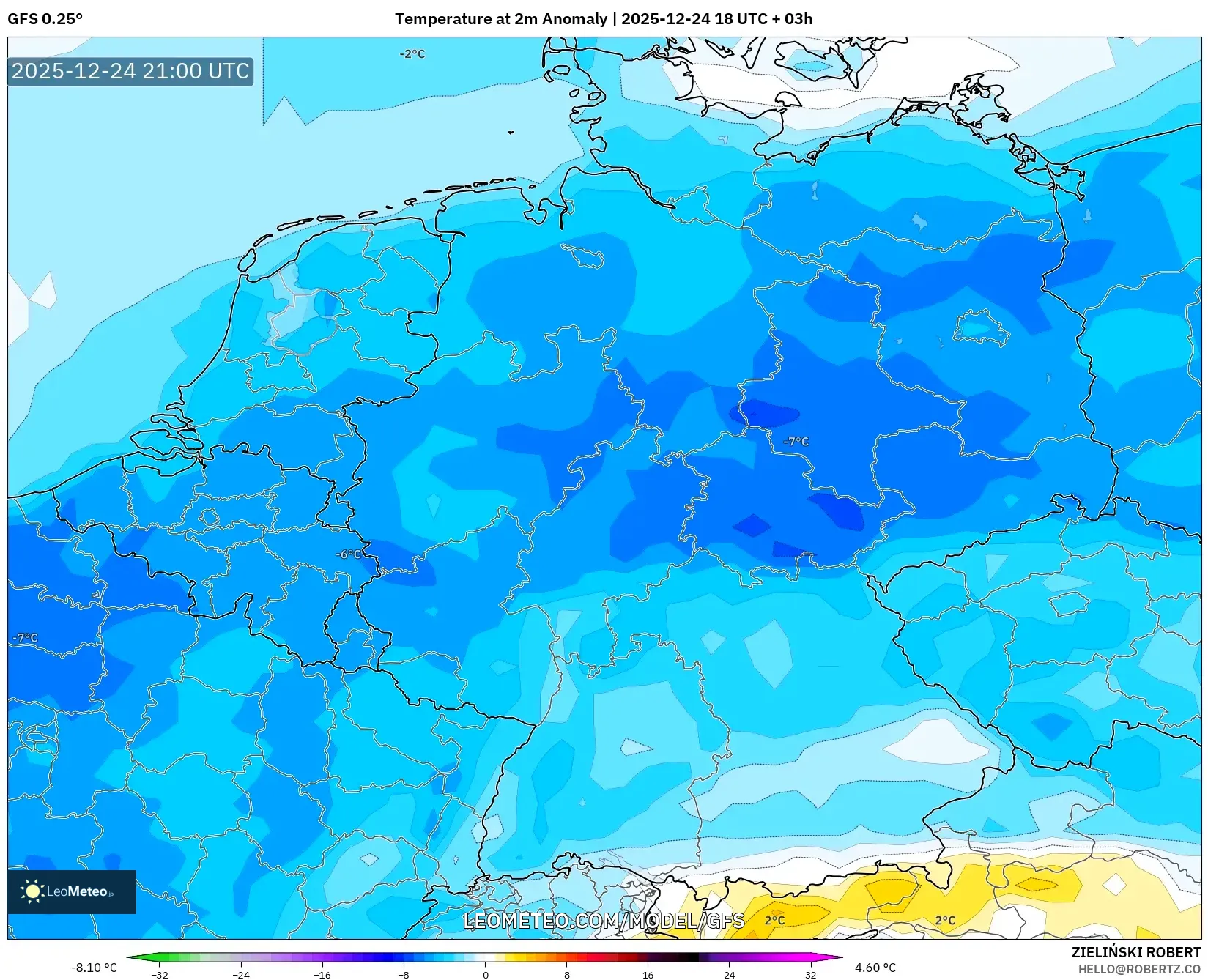 GFS model - Germany, Temperature at 2m Anomaly