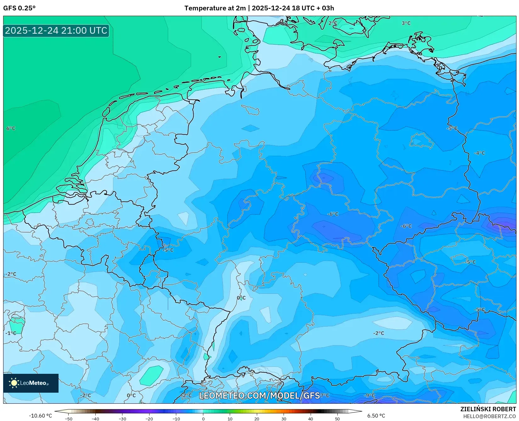 GFS model - Germany, Temperature at 2m
