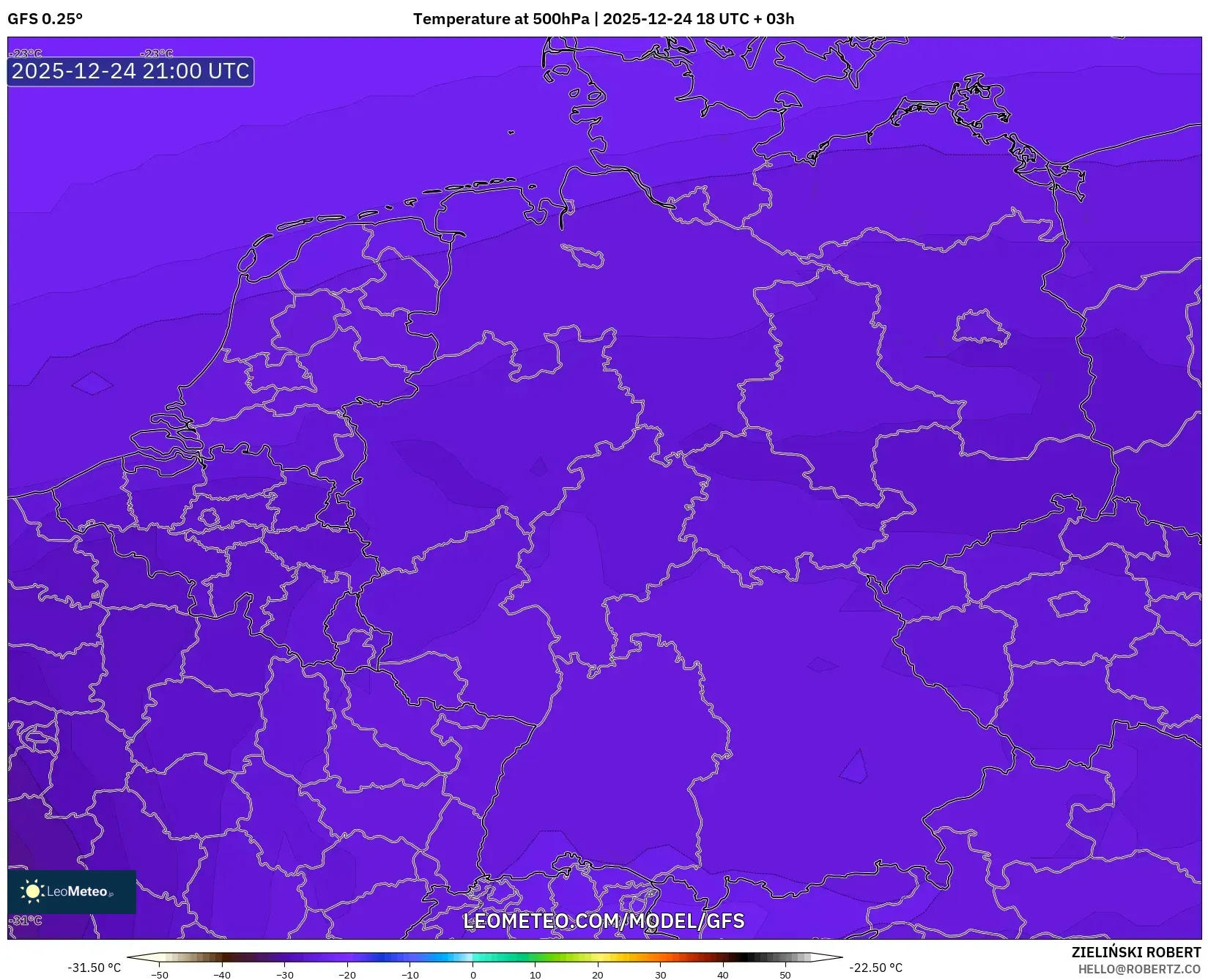 GFS model - Germany, Temperature at 500hPa