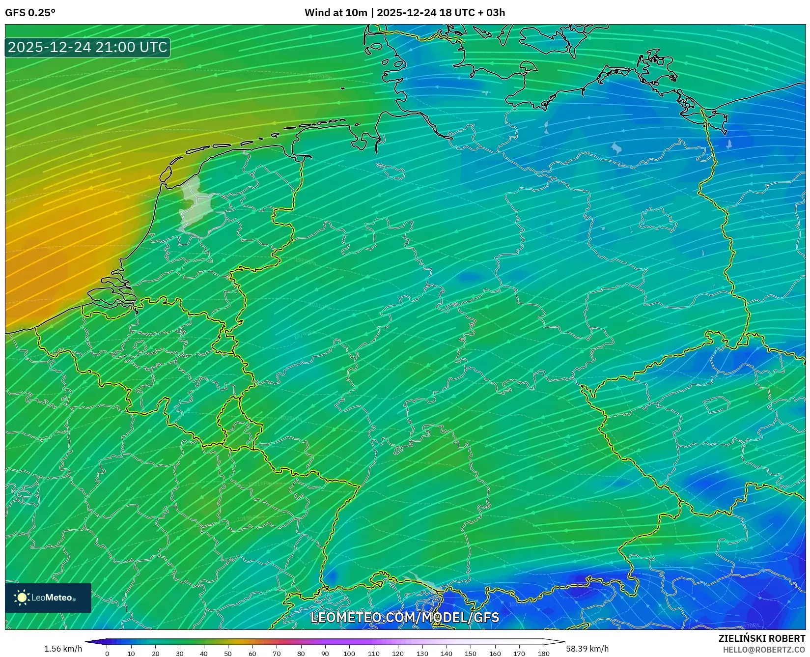 GFS model - Germany, Wind at 10m