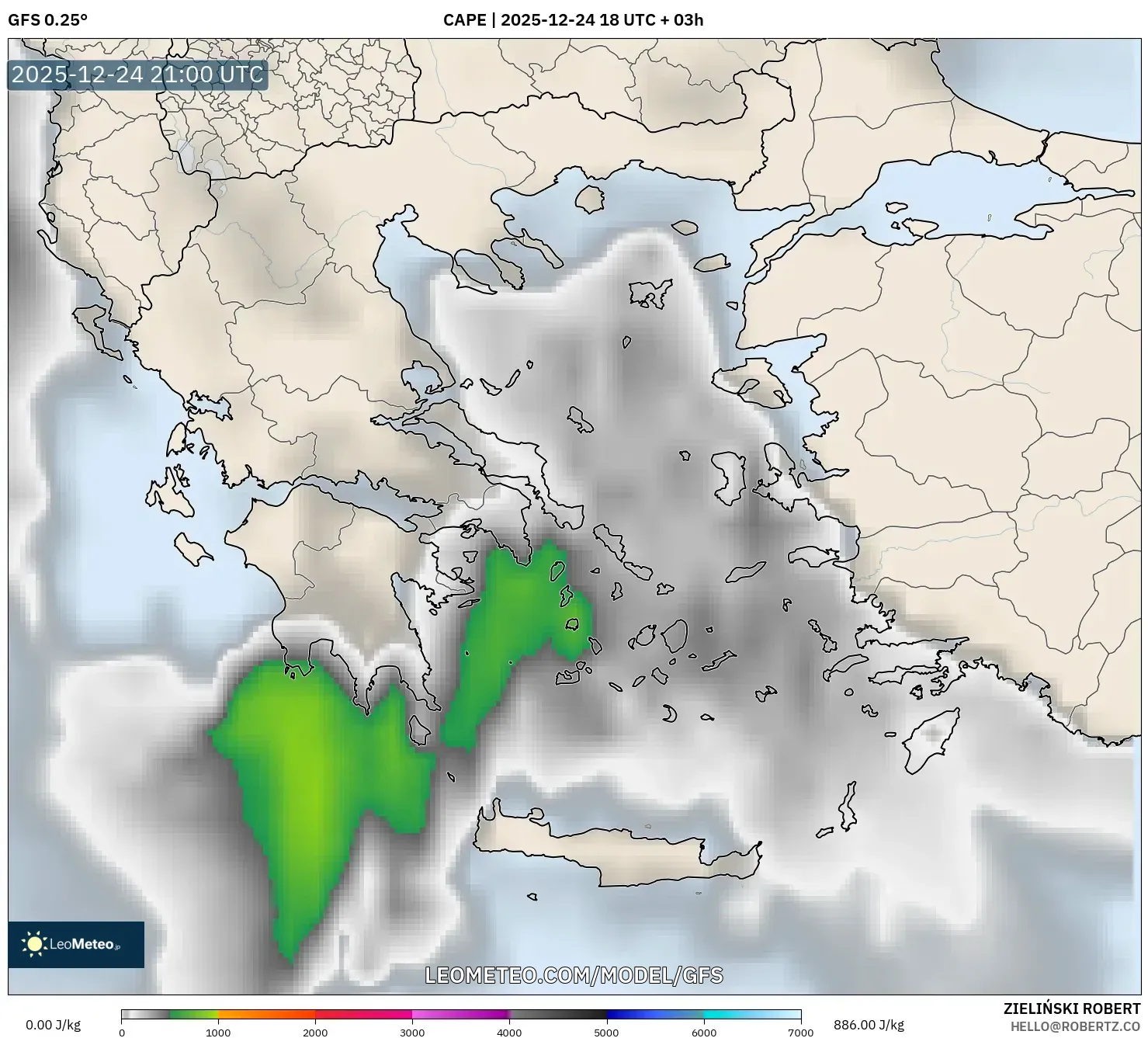 GFS model - Greece, CAPE