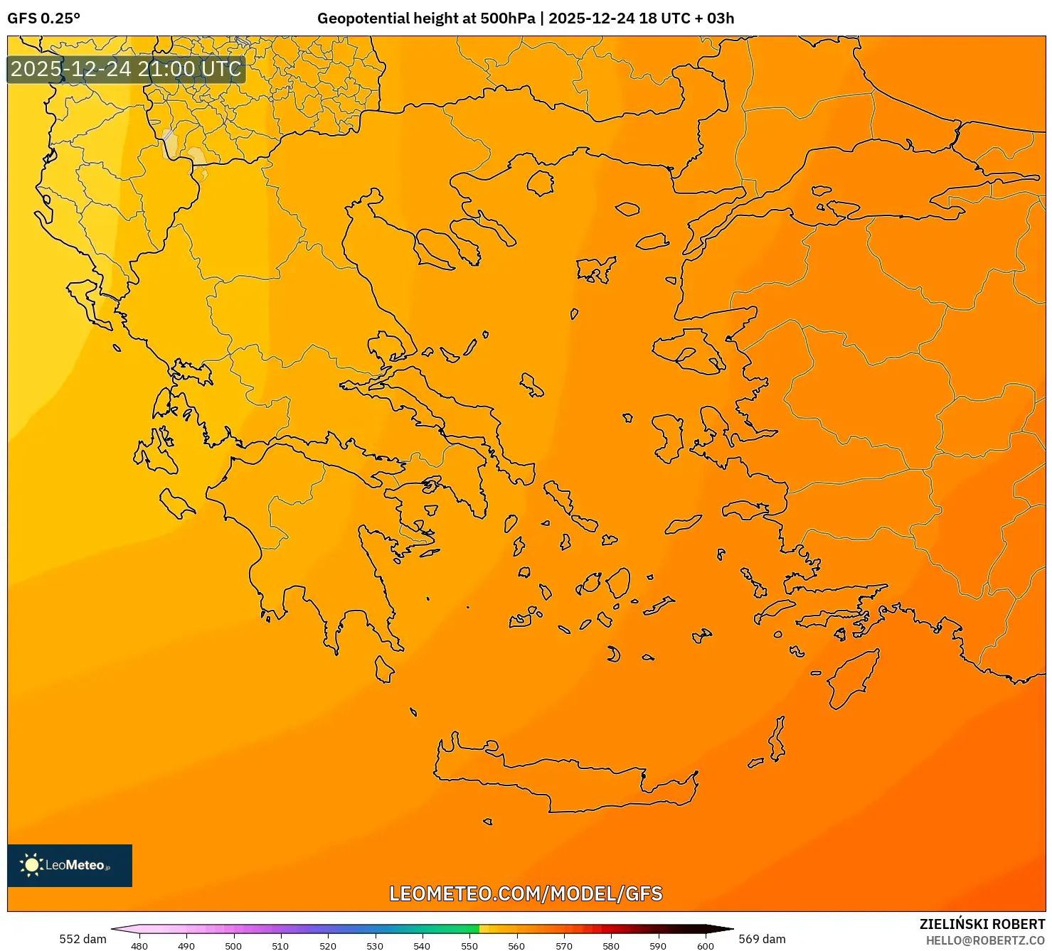 GFS model - Greece, Geopotential height at 500hPa
