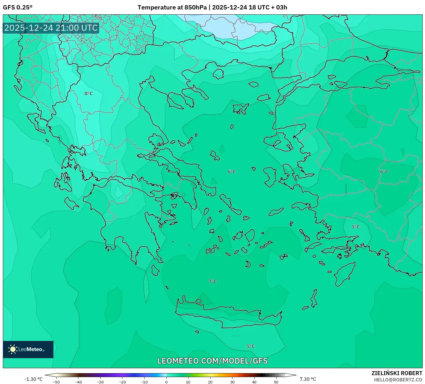 GFS model - Greece, Temperature at 850hPa