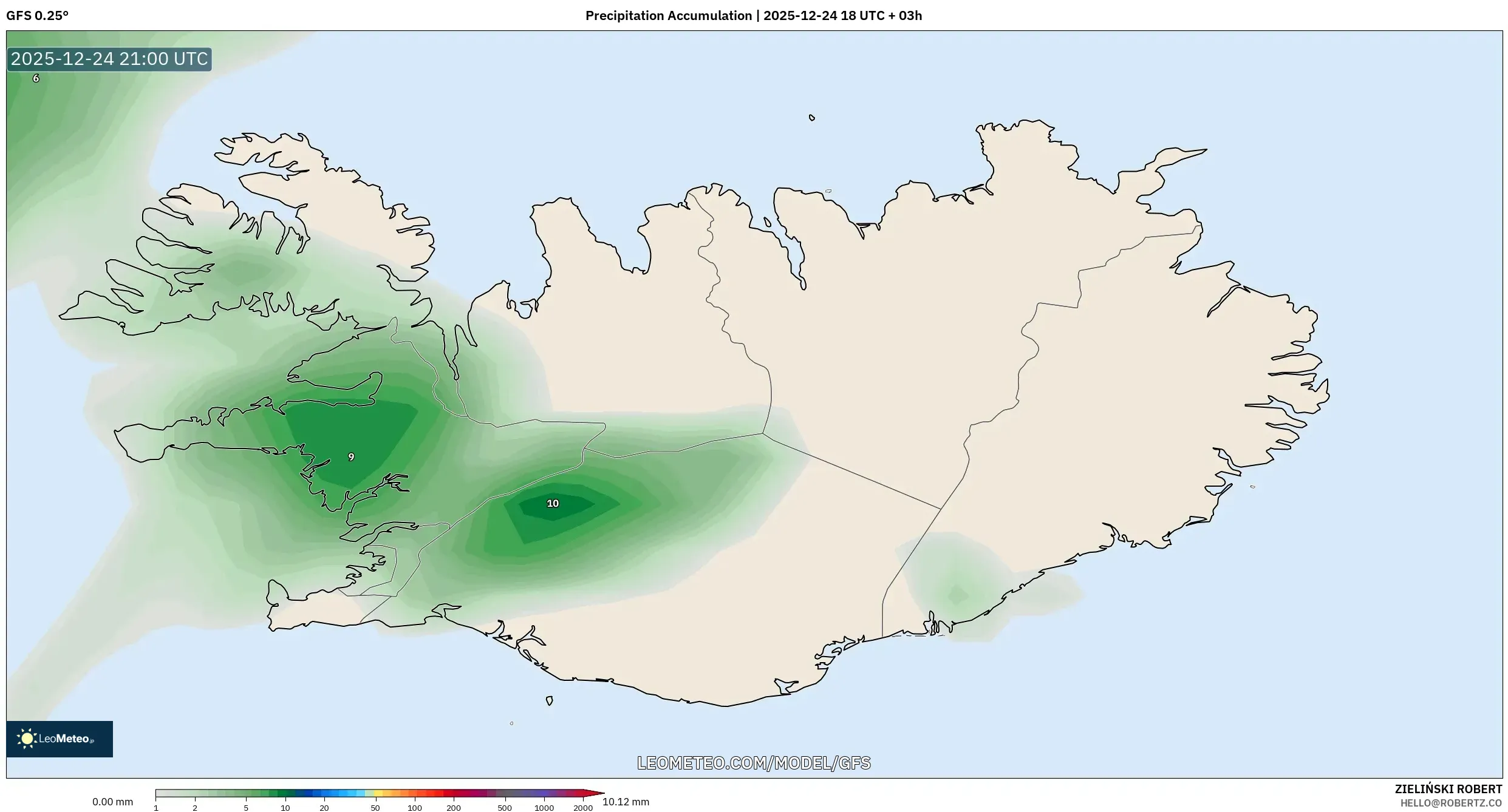 GFS model - Iceland, Precipitation Accumulation