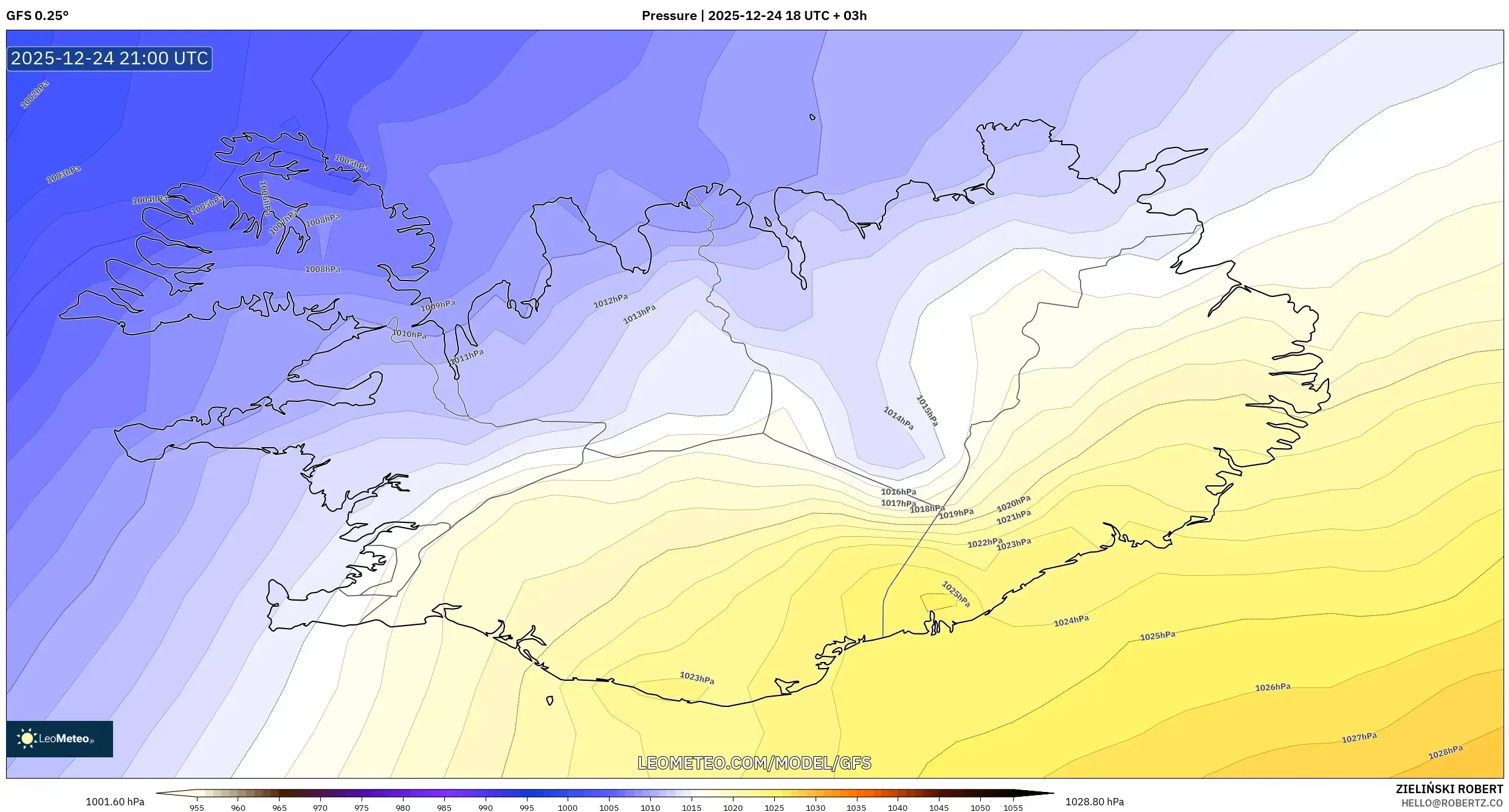 GFS model - Iceland, Pressure