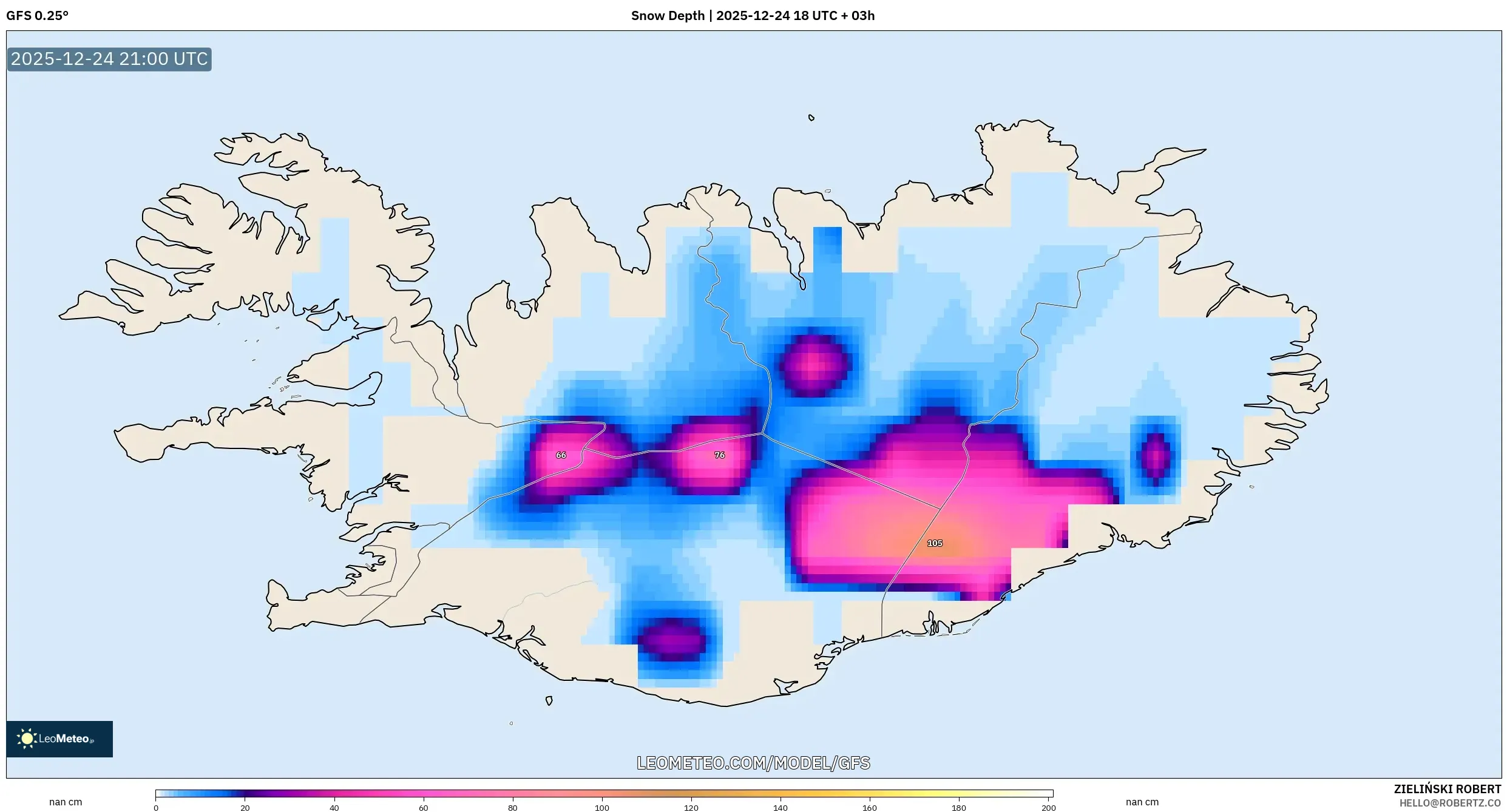 GFS model - Iceland, Snow Depth