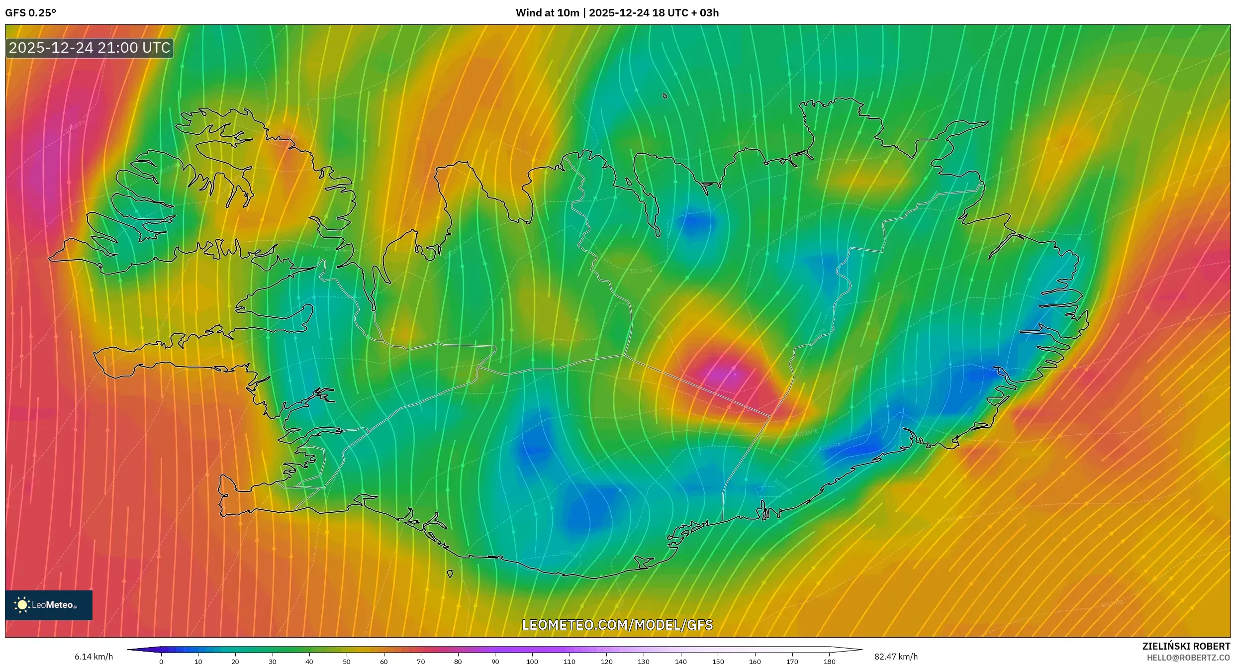 GFS model - Iceland, Wind at 10m
