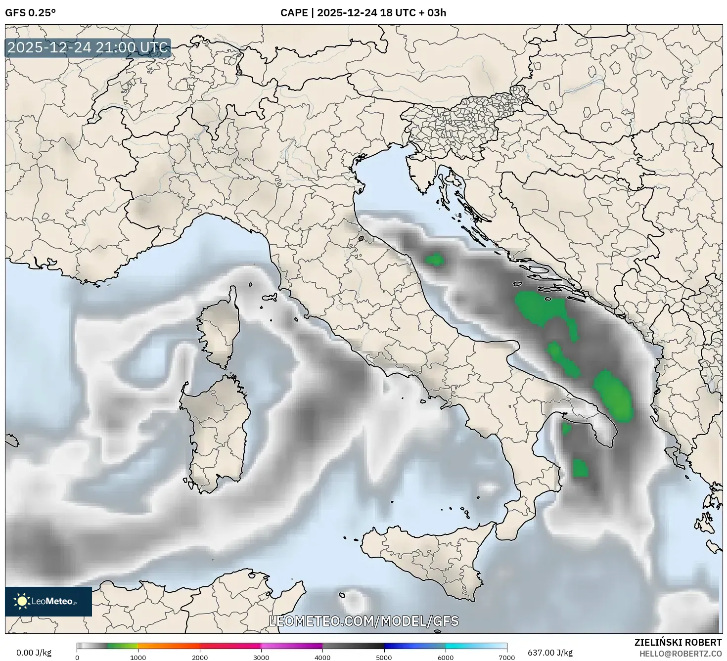 GFS model - Italy, CAPE
