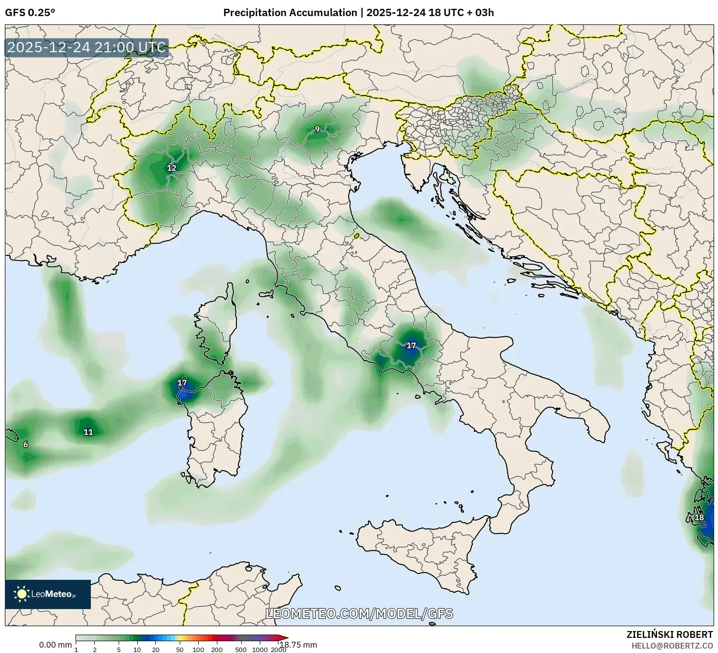 GFS model - Italy, Precipitation Accumulation