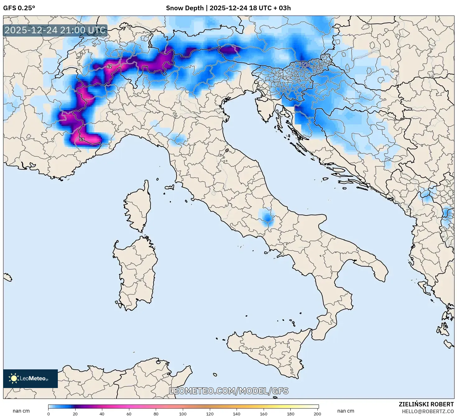 GFS model - Italy, Snow Depth