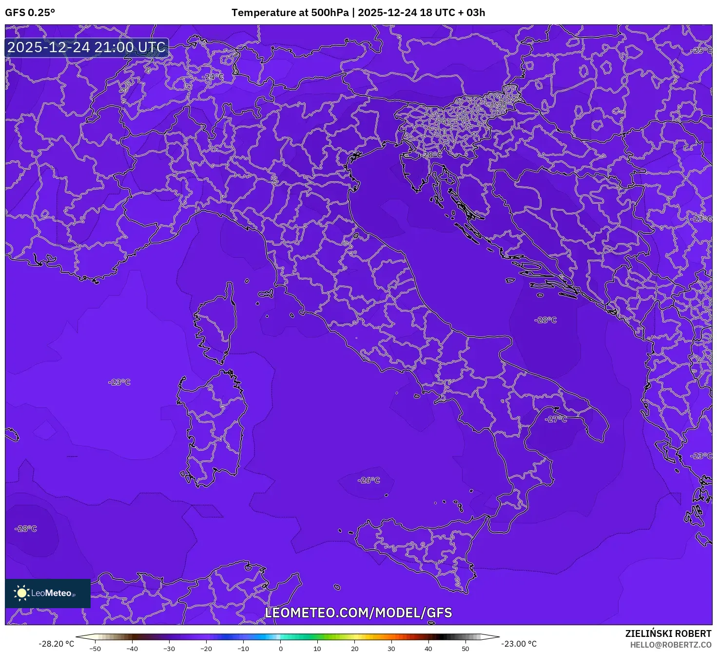 GFS model - Italy, Temperature at 500hPa