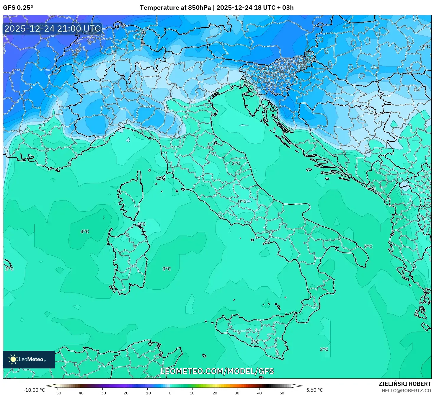 GFS model - Italy, Temperature at 850hPa