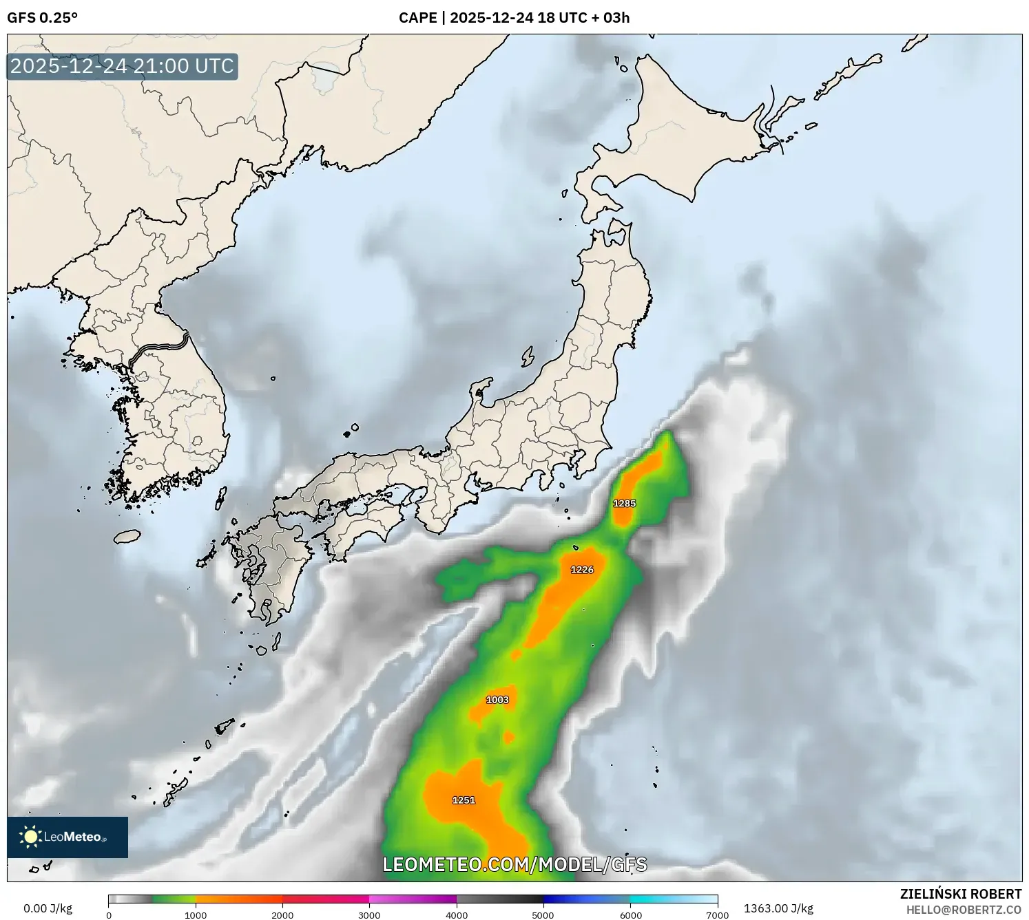 GFS model - Japan, CAPE