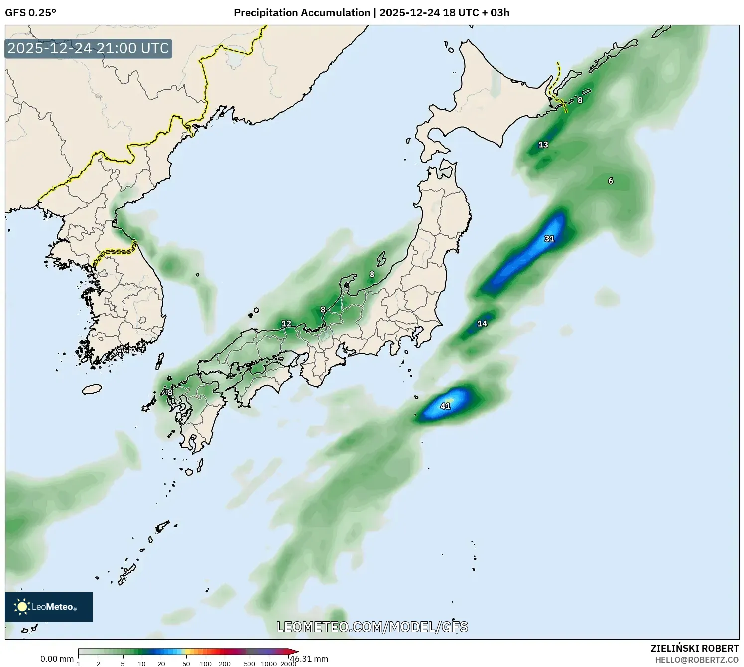 GFS model - Japan, Precipitation Accumulation