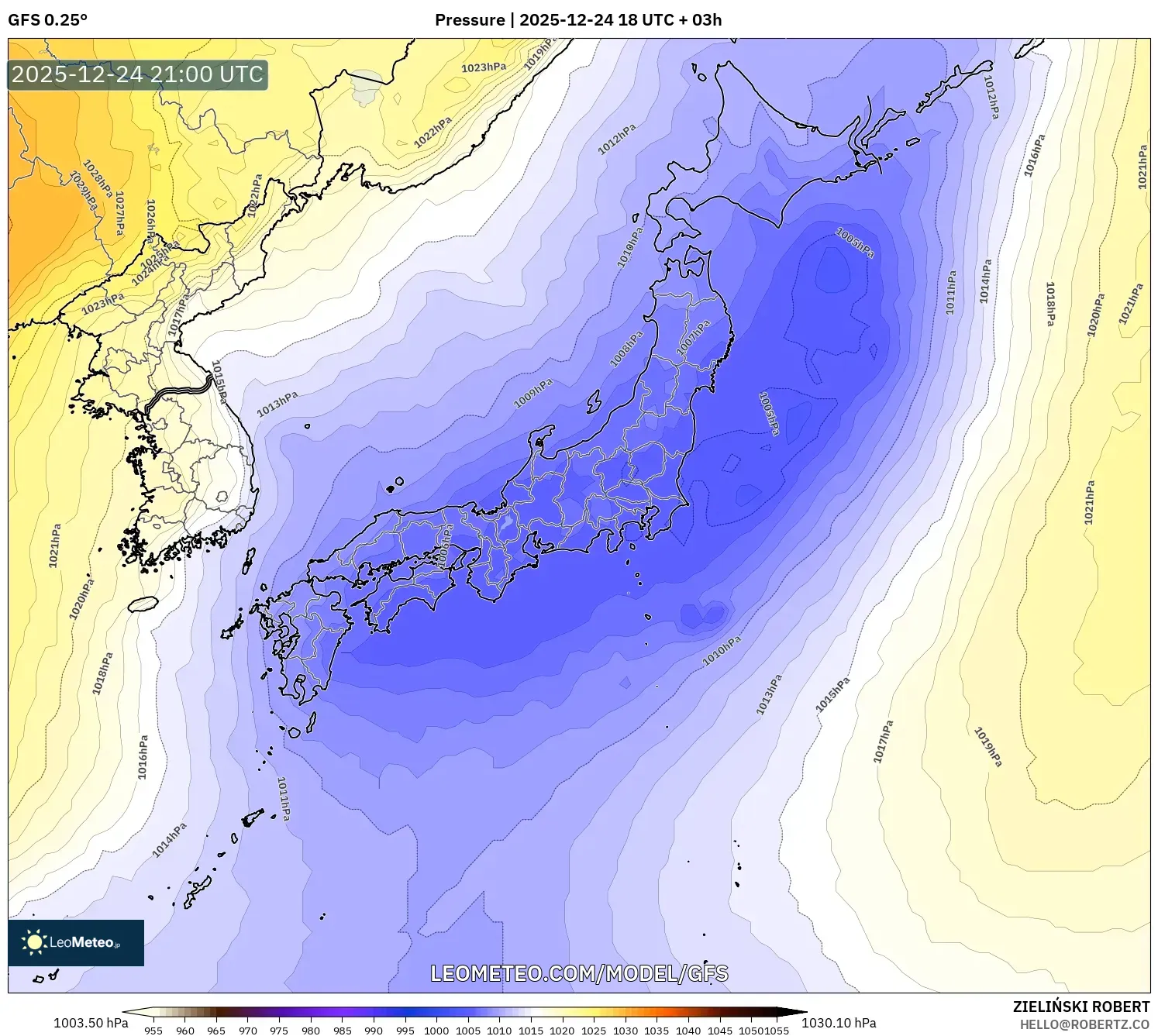 GFS model - Japan, Pressure