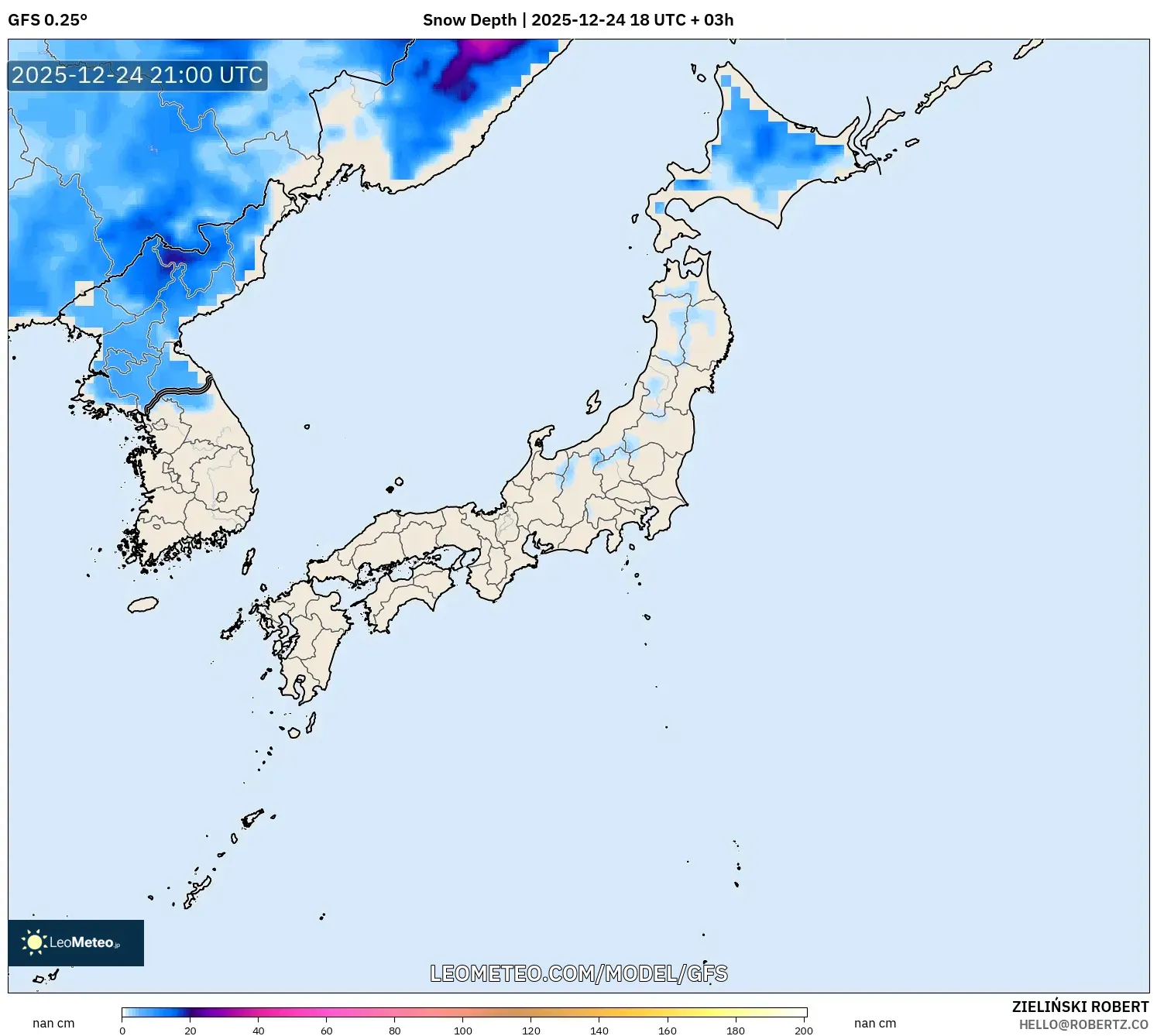 GFS model - Japan, Snow Depth
