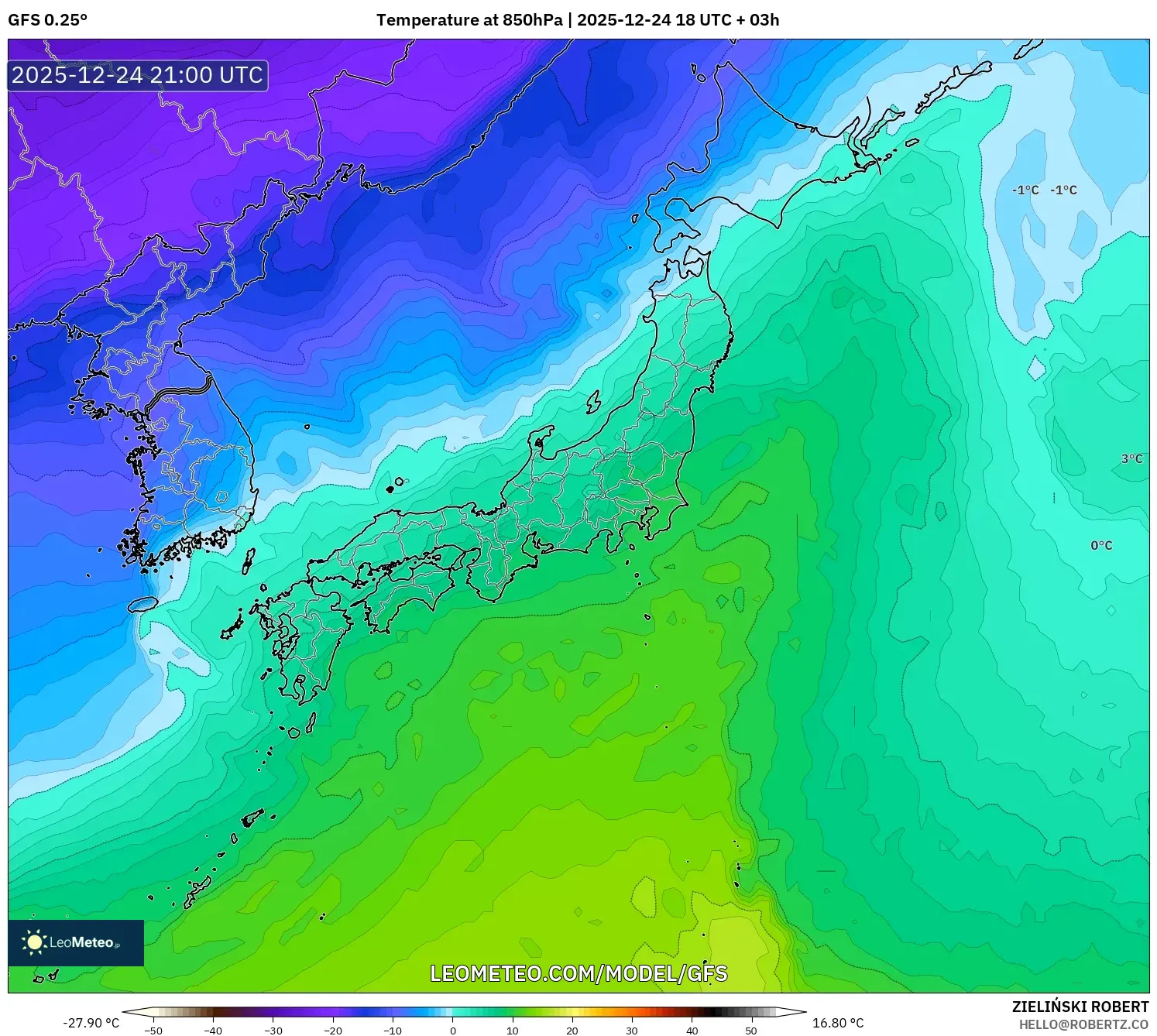 GFS model - Japan, Temperature at 850hPa