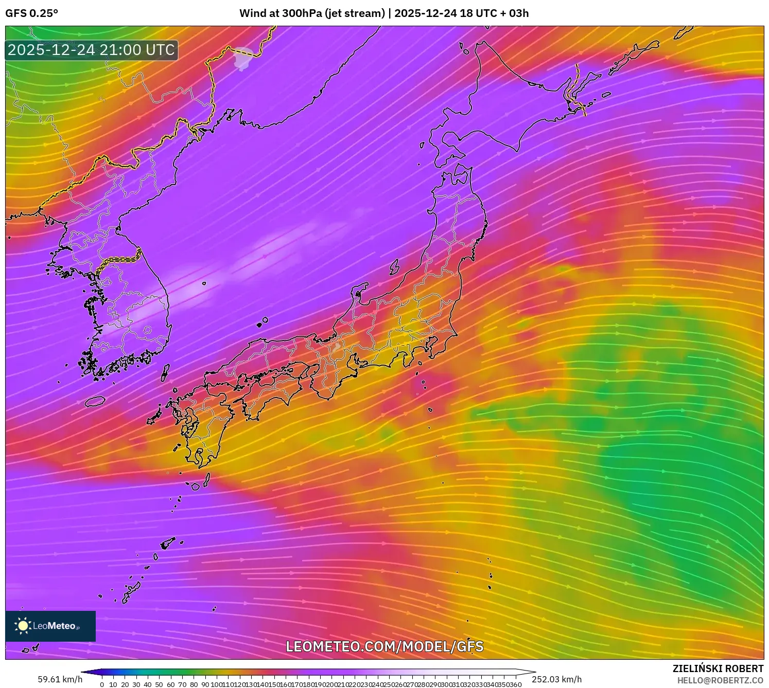 GFS model - Japan, Wind at 300hPa (jet stream)