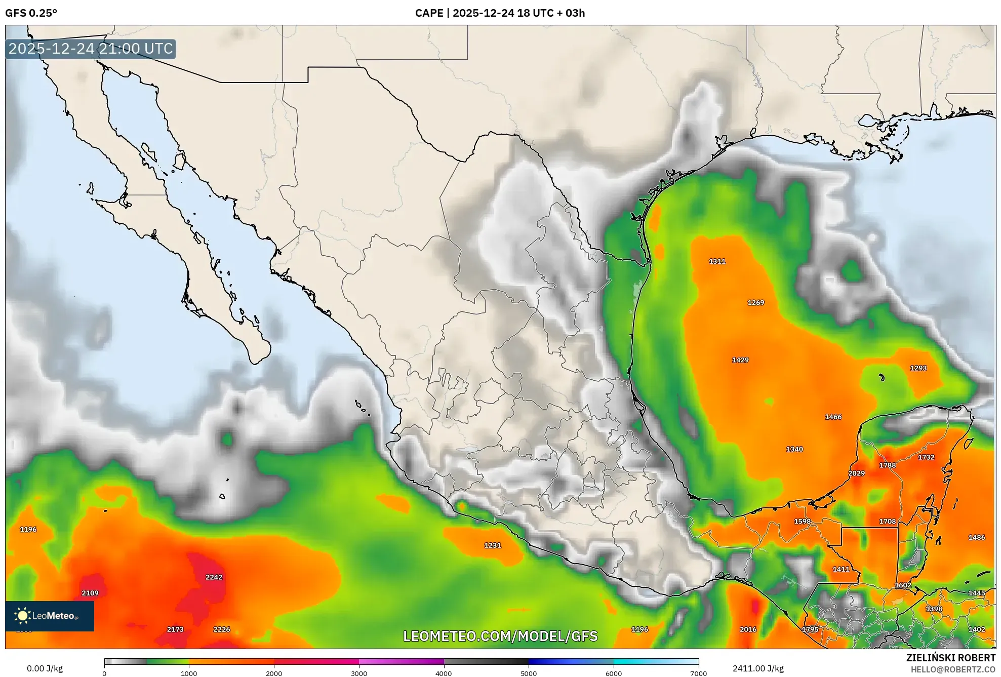 GFS model - Mexico, CAPE