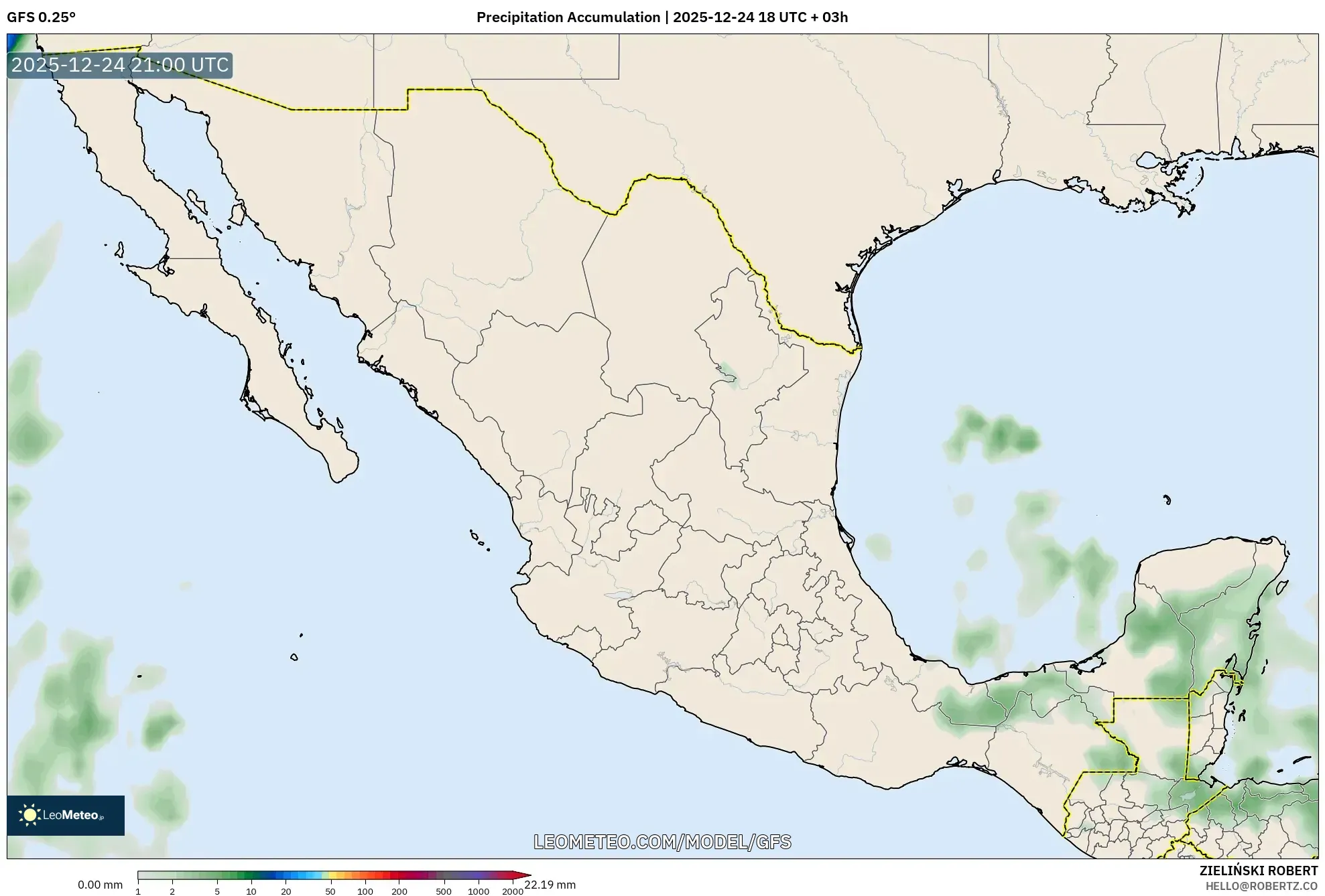 GFS model - Mexico, Precipitation Accumulation