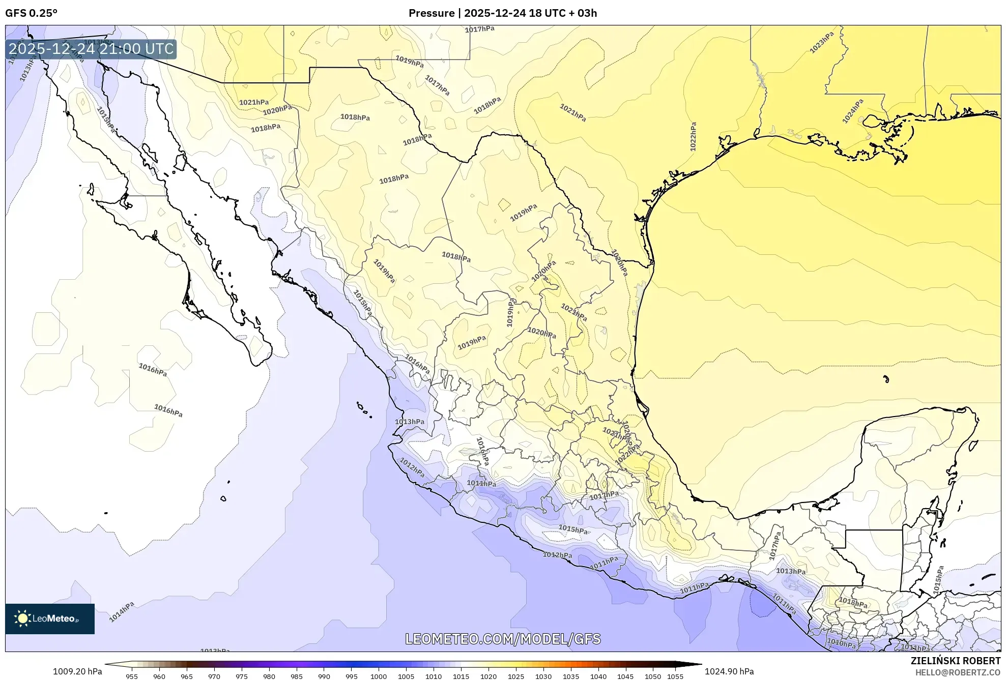 GFS model - Mexico, Pressure