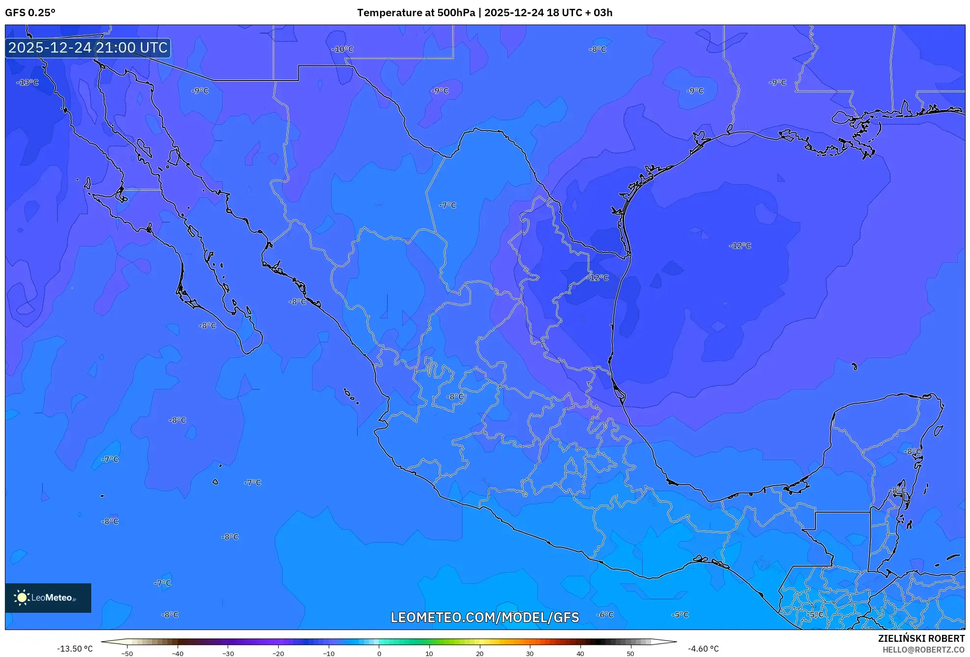 GFS model - Mexico, Temperature at 500hPa