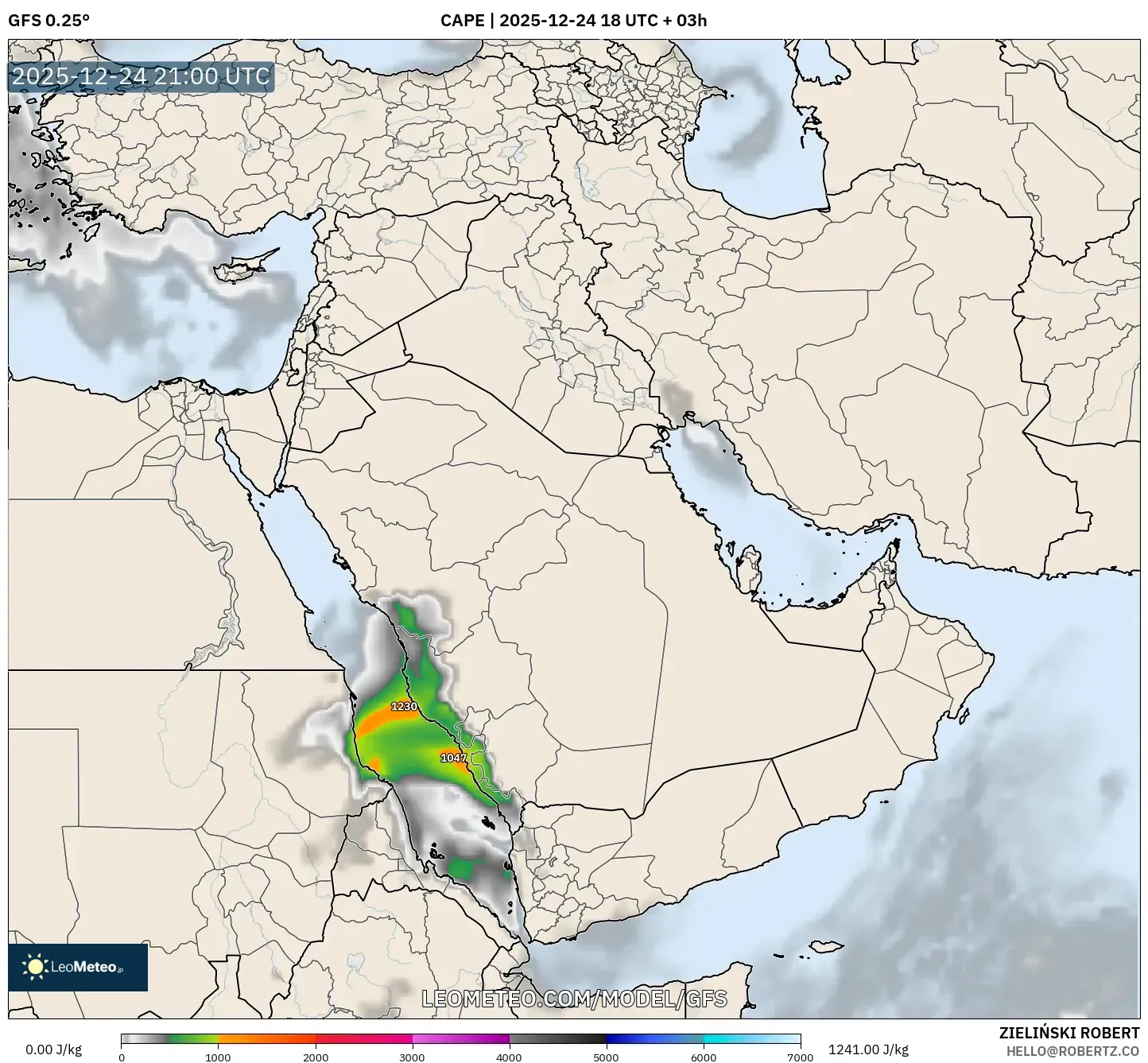 GFS model - Middle East, CAPE