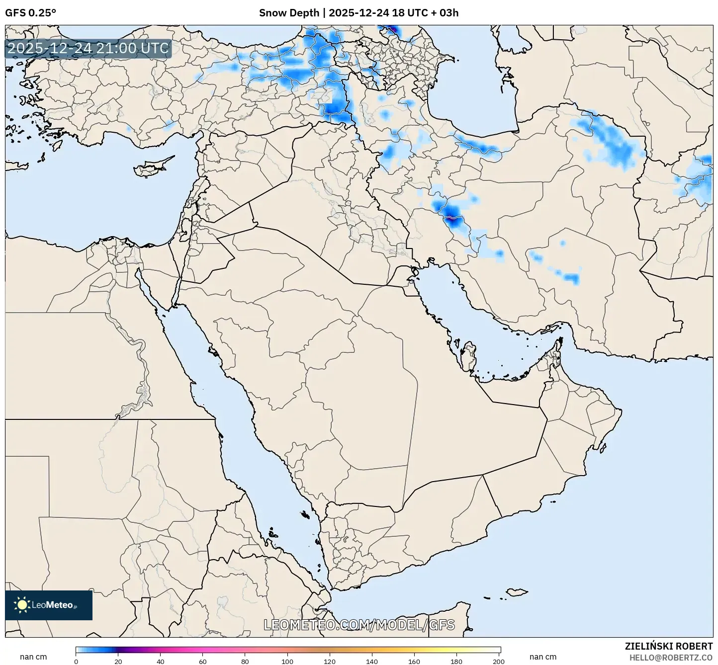GFS model - Middle East, Snow Depth