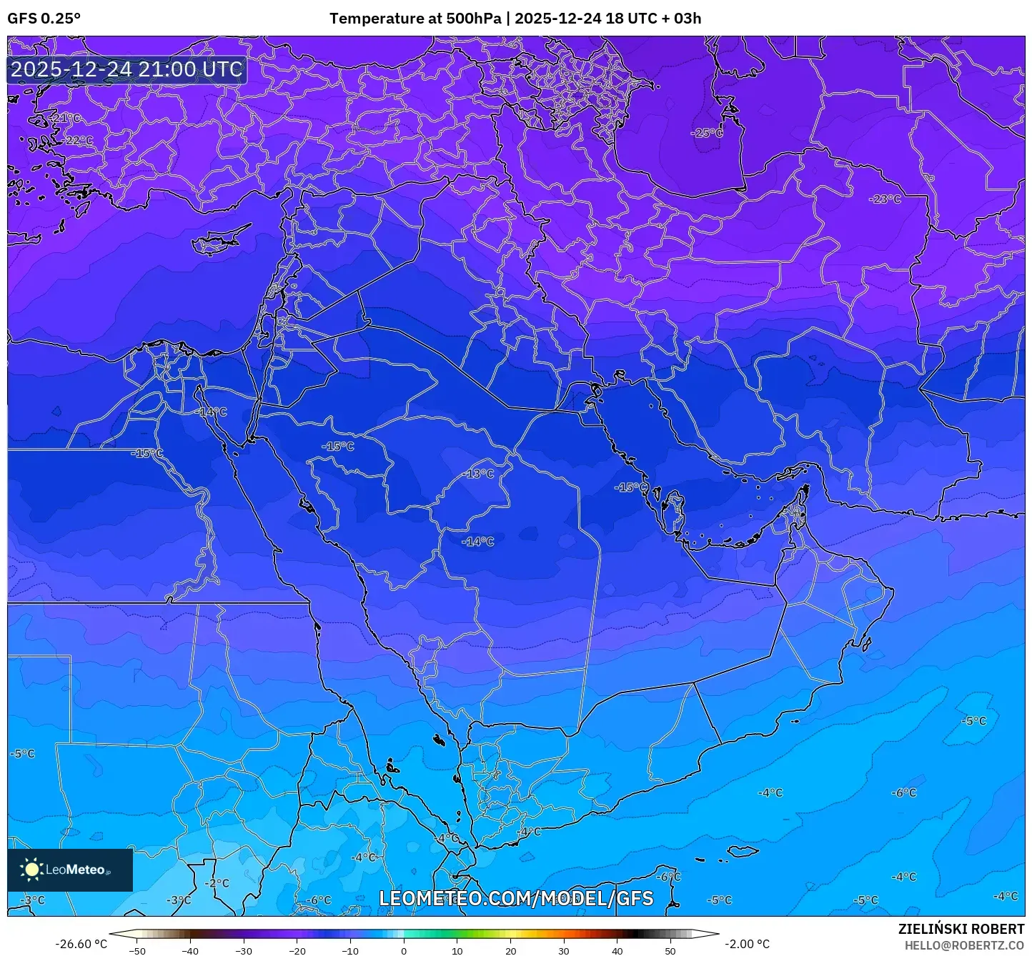 GFS model - Middle East, Temperature at 500hPa